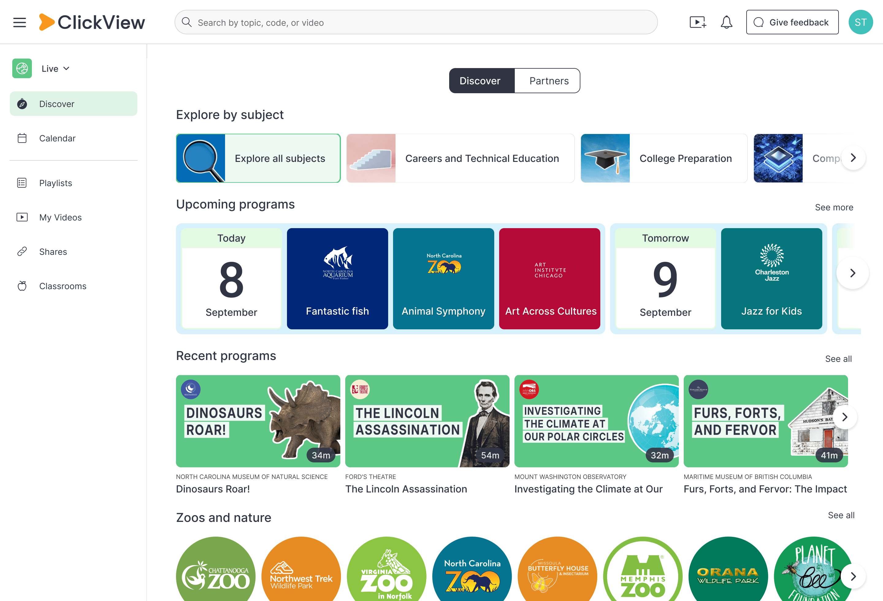 ClickView Live programs
