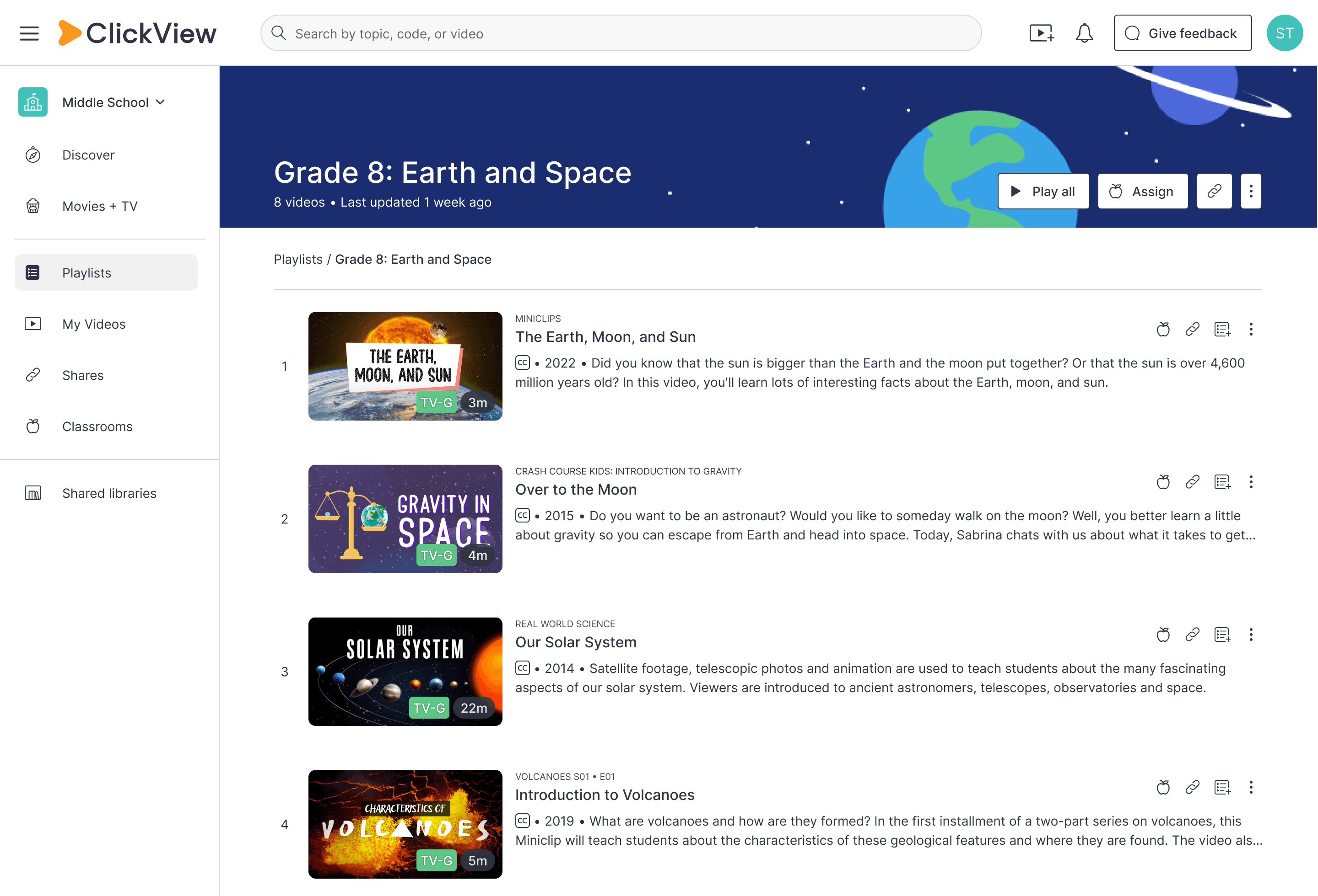 ClickView playlists