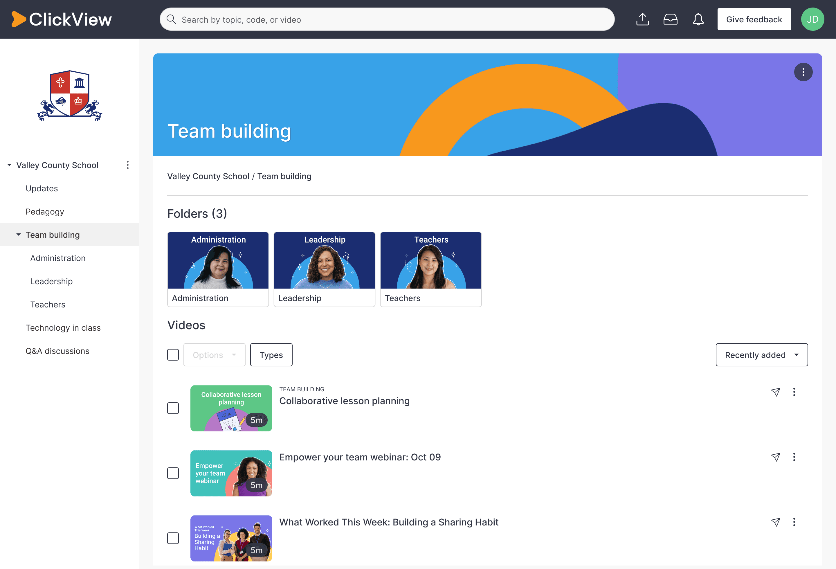 ClickView Analytics for governing bodies screenshot