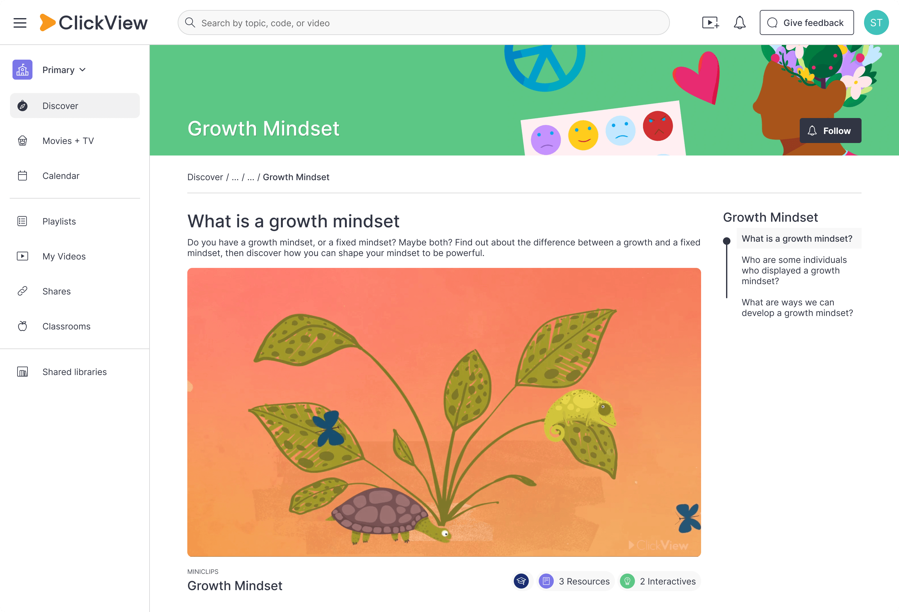 ClickView growth mindset topic