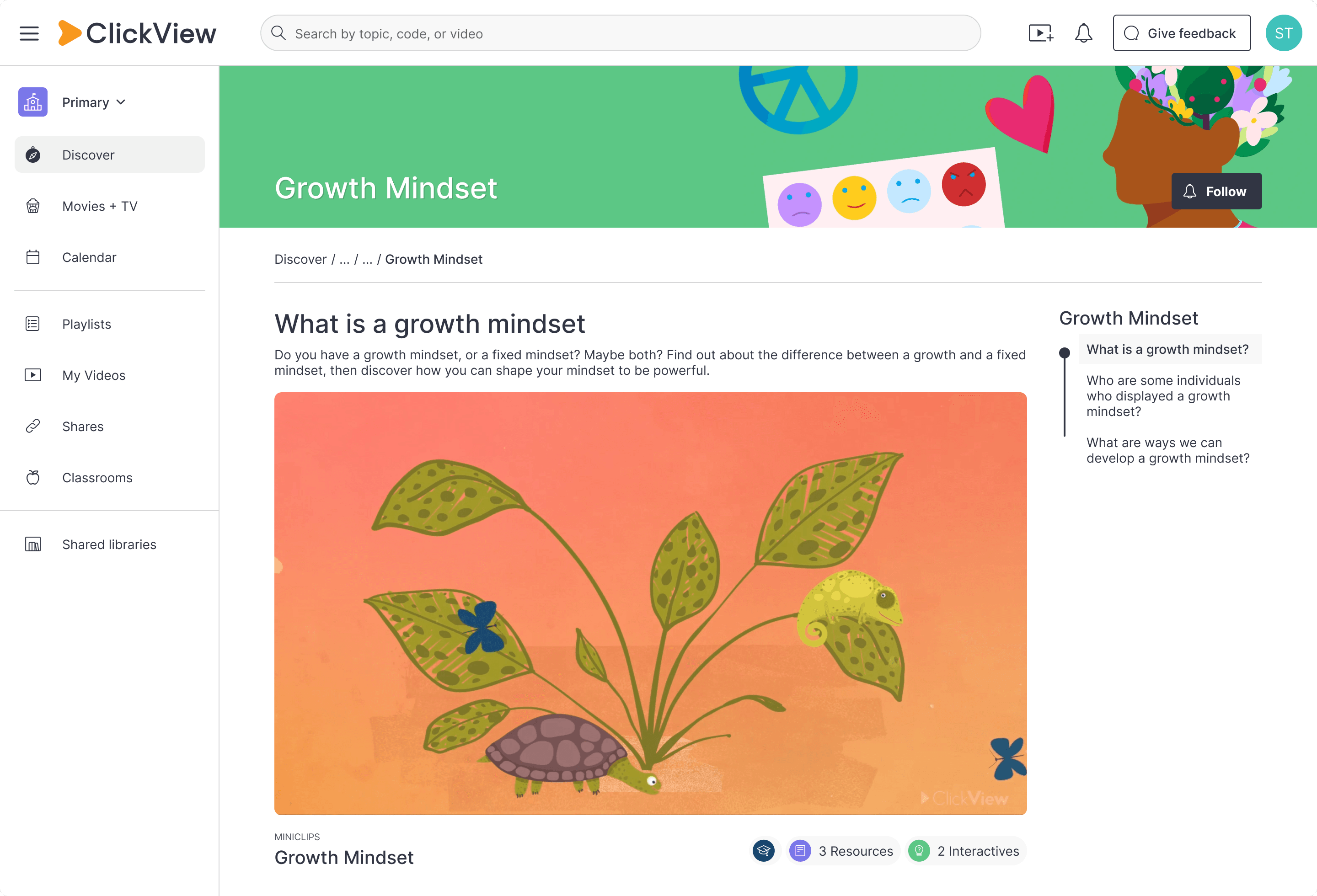 ClickView growth mindset topic