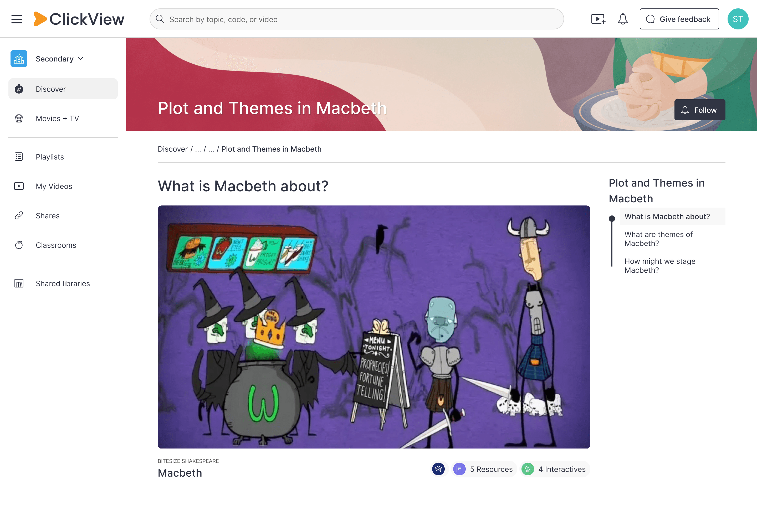 ClickView macbeth topic