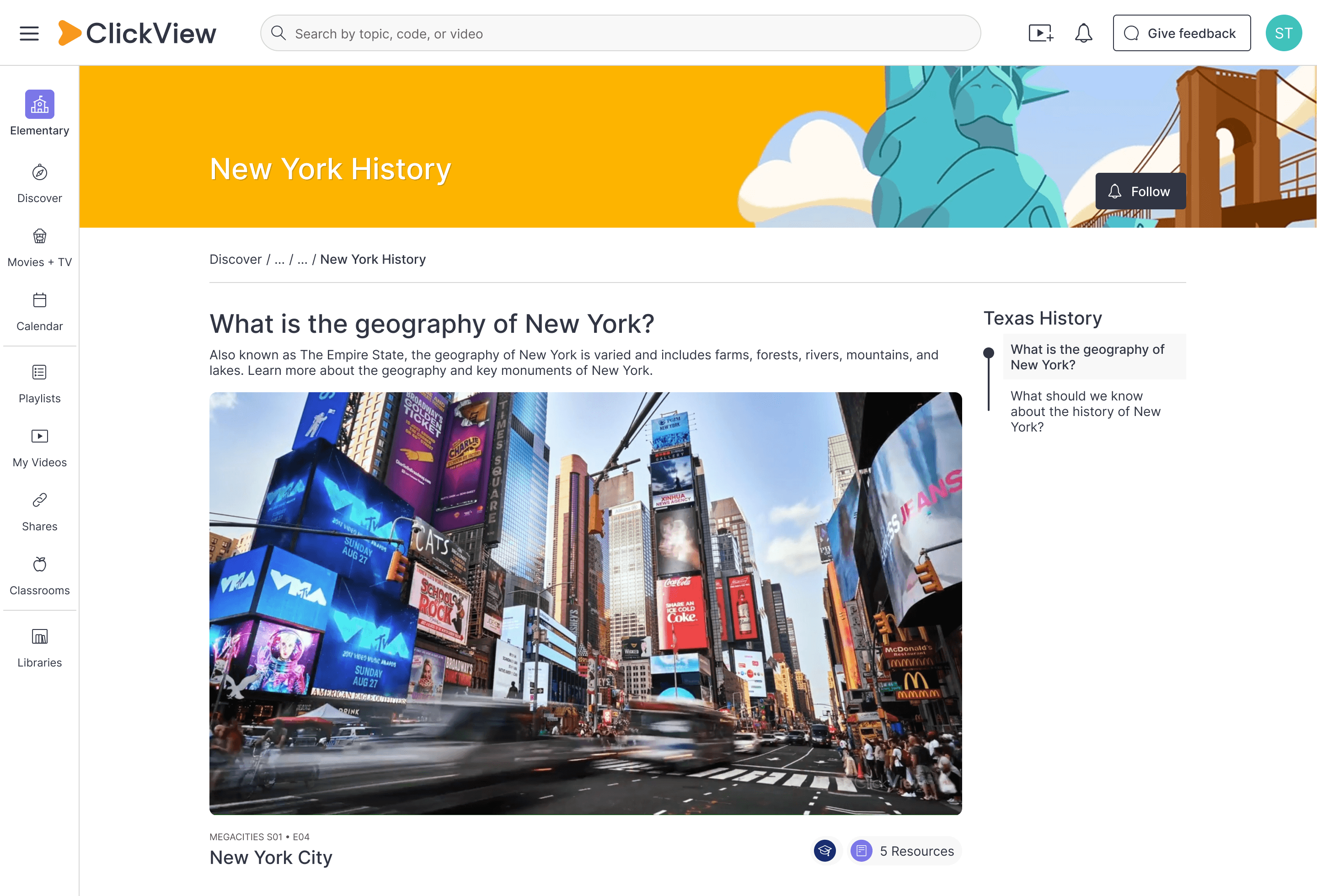 ClickView New York history topic