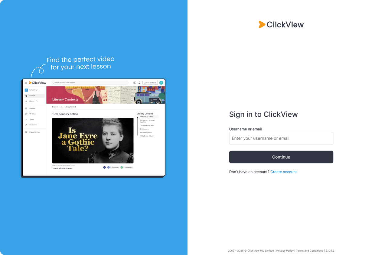 ClickView SSO login screen