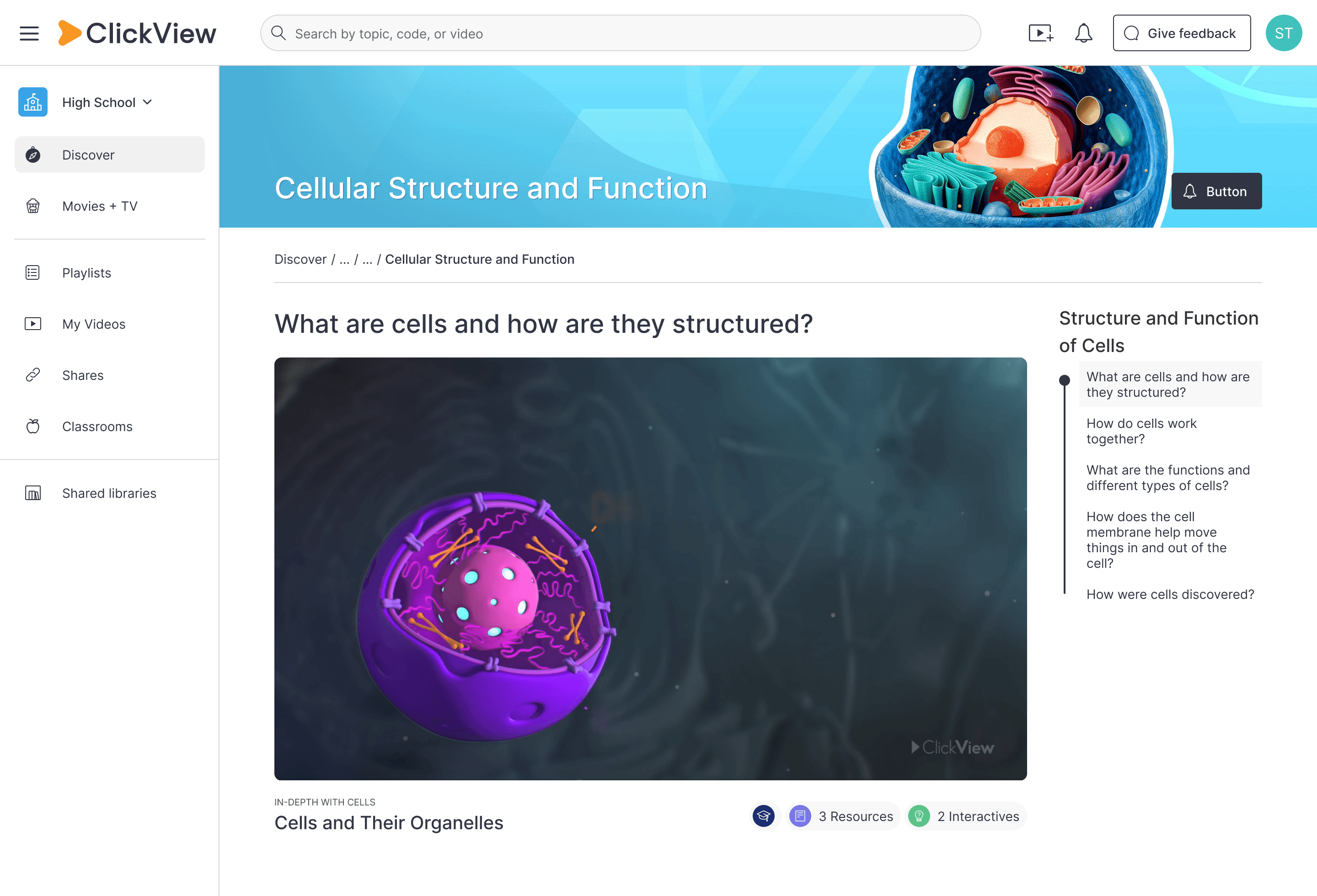 ClickView What are cells? topic