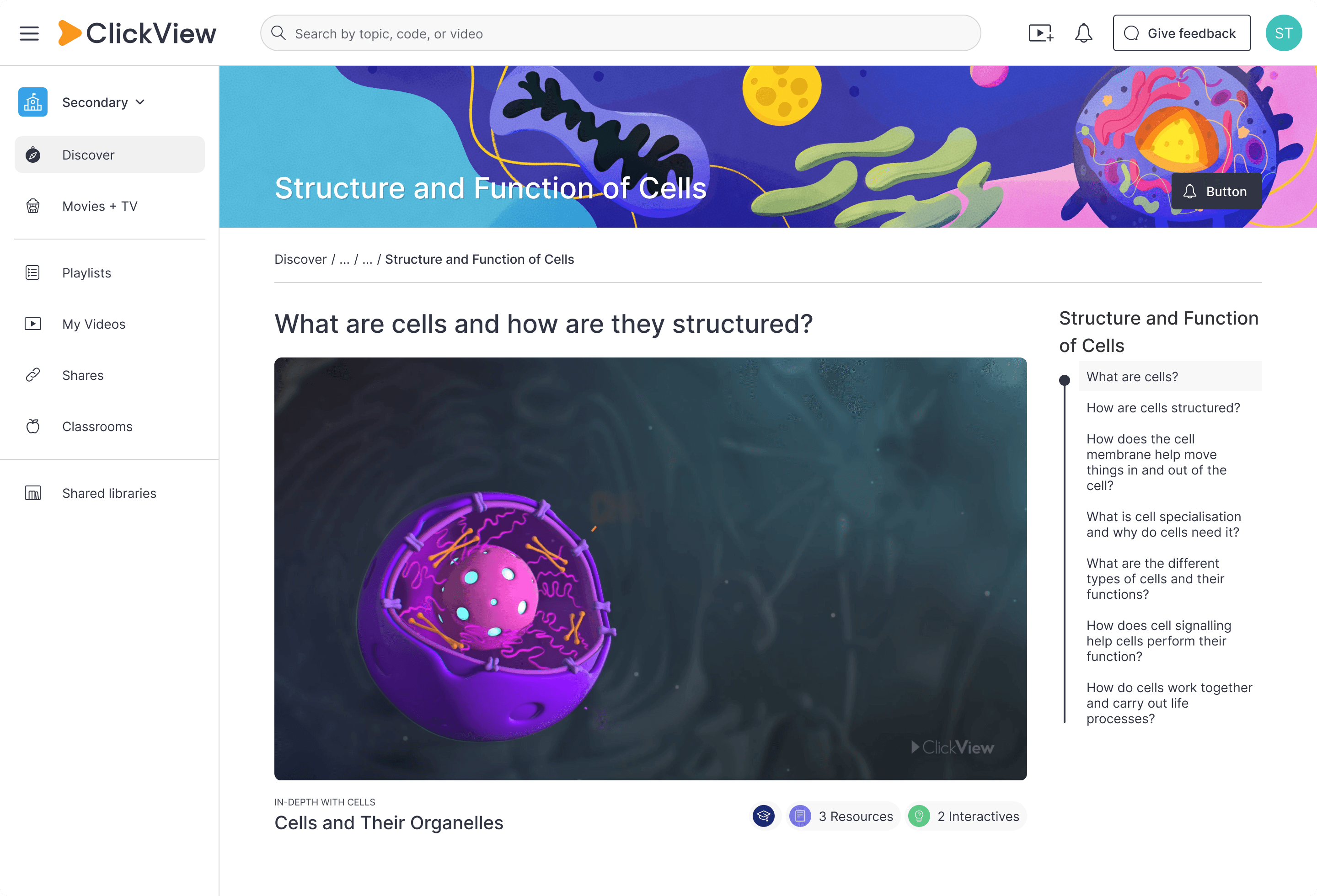 ClickView What are cells? topic