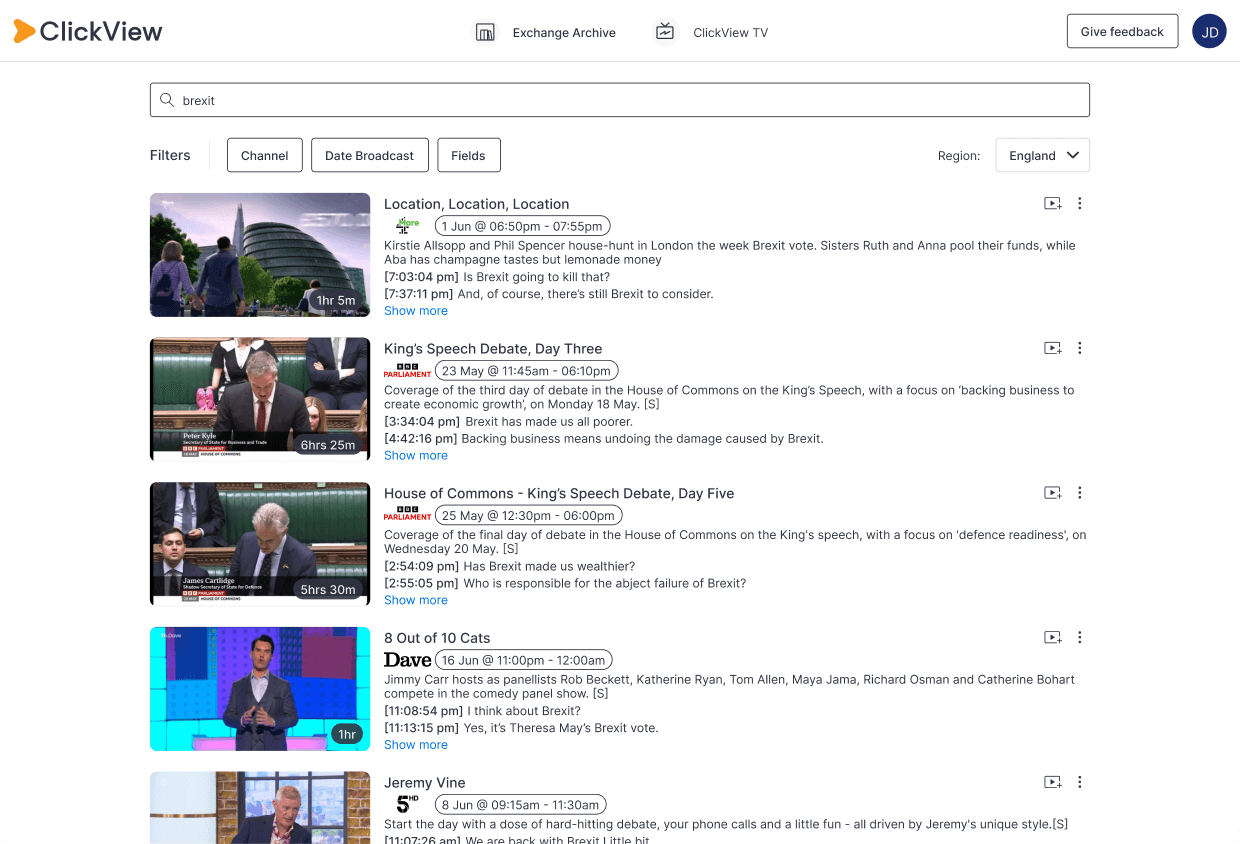 ClickView Search and filter feature