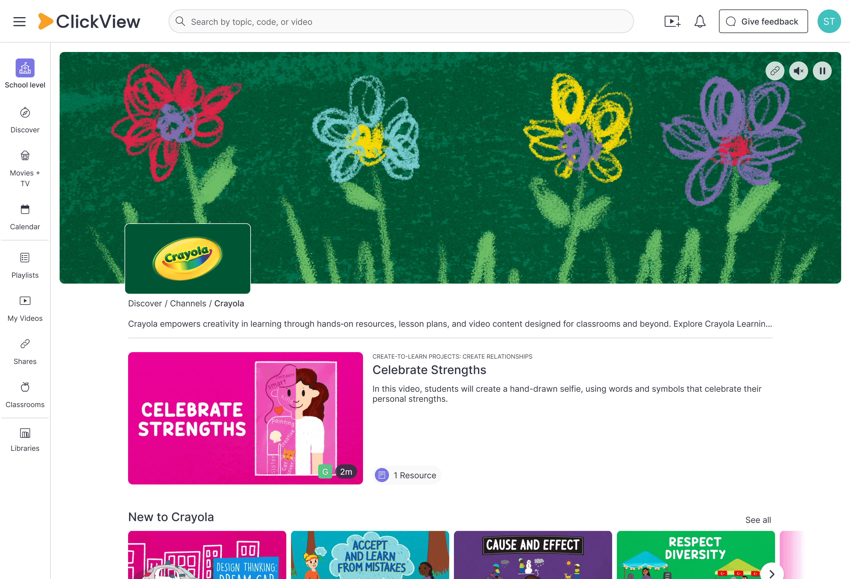 Crayola channel on ClickView
