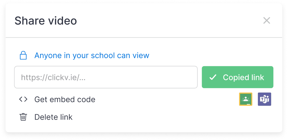 share popup with link
