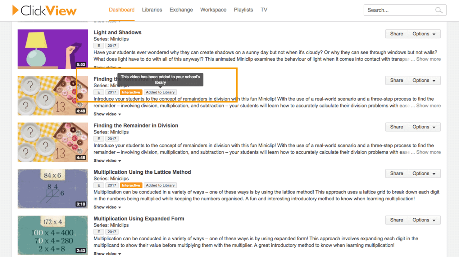 labelled videos in library