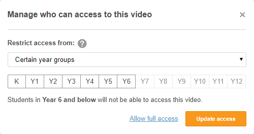 mange video access by year groups