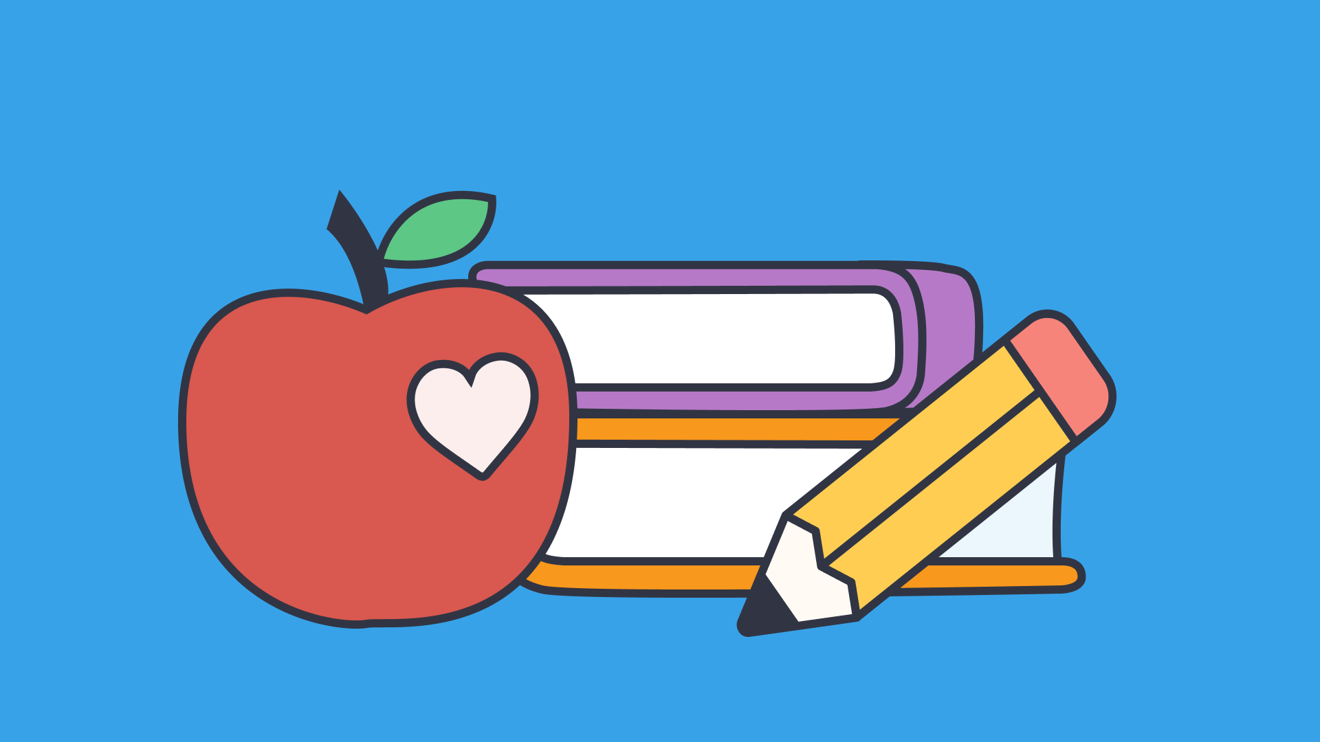 Apple, books and pencil animated graphic