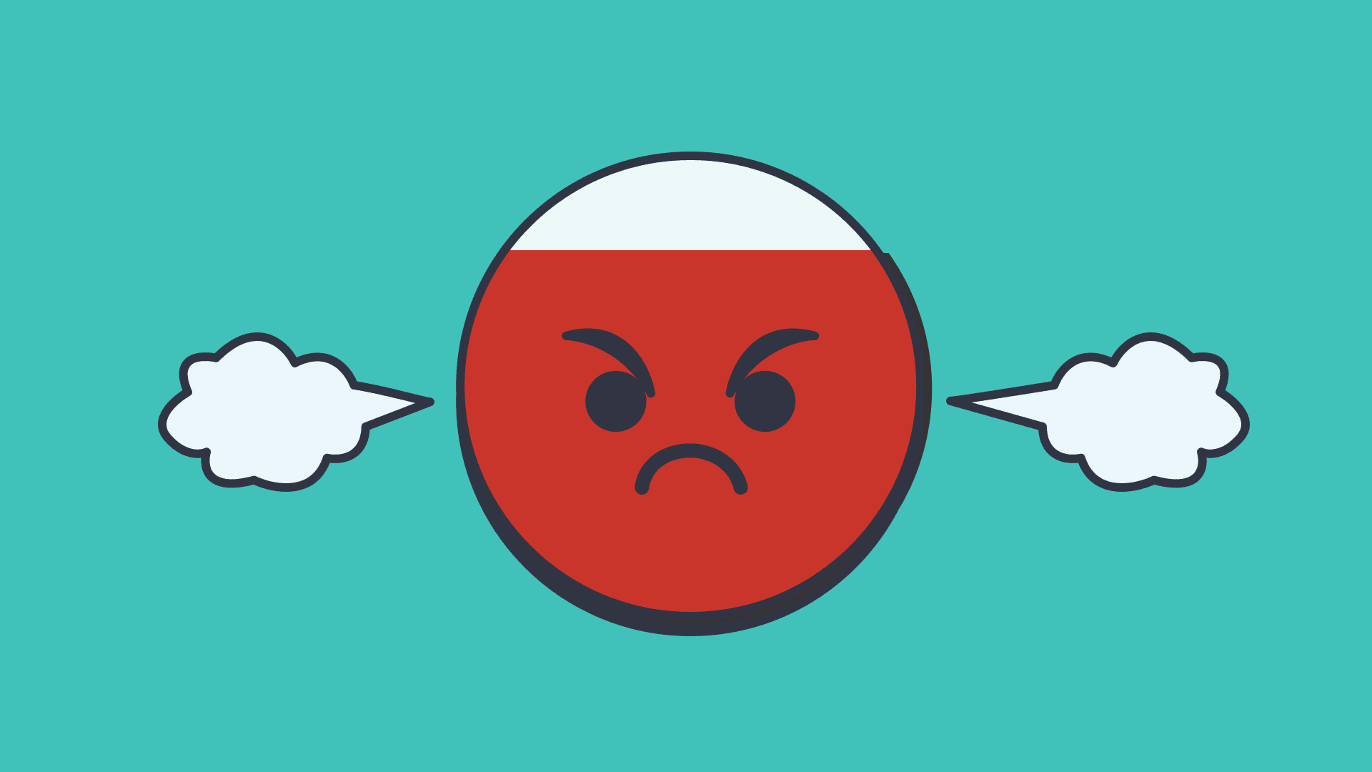 A cartoon-style illustration of a red, angry face with furrowed brows and a frown, symbolizing anger.