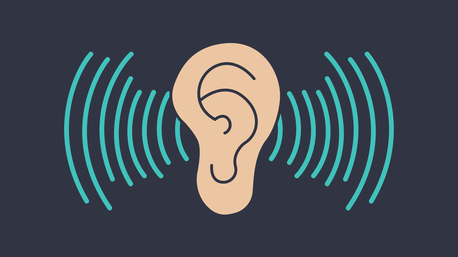 Graphic of an ear surrounded by sound waves