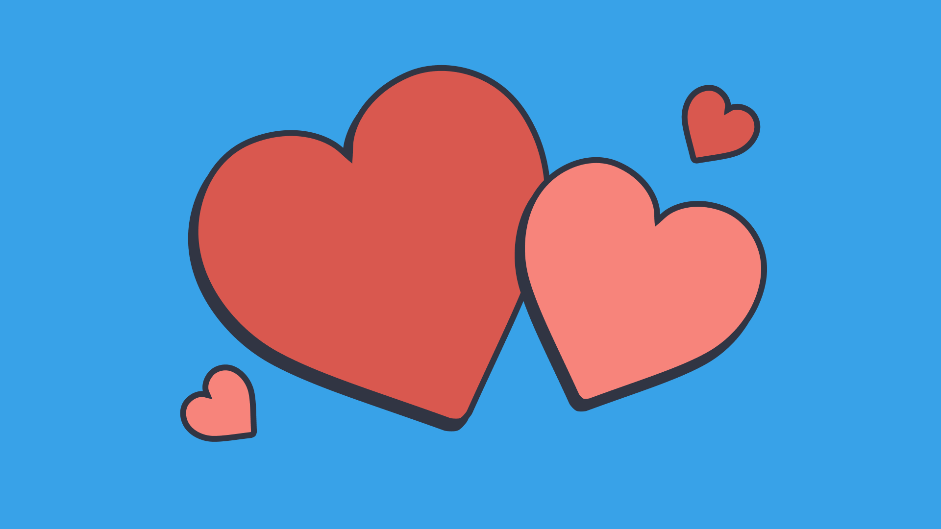 4 red hearts on a blue background as a graphic for valentines day