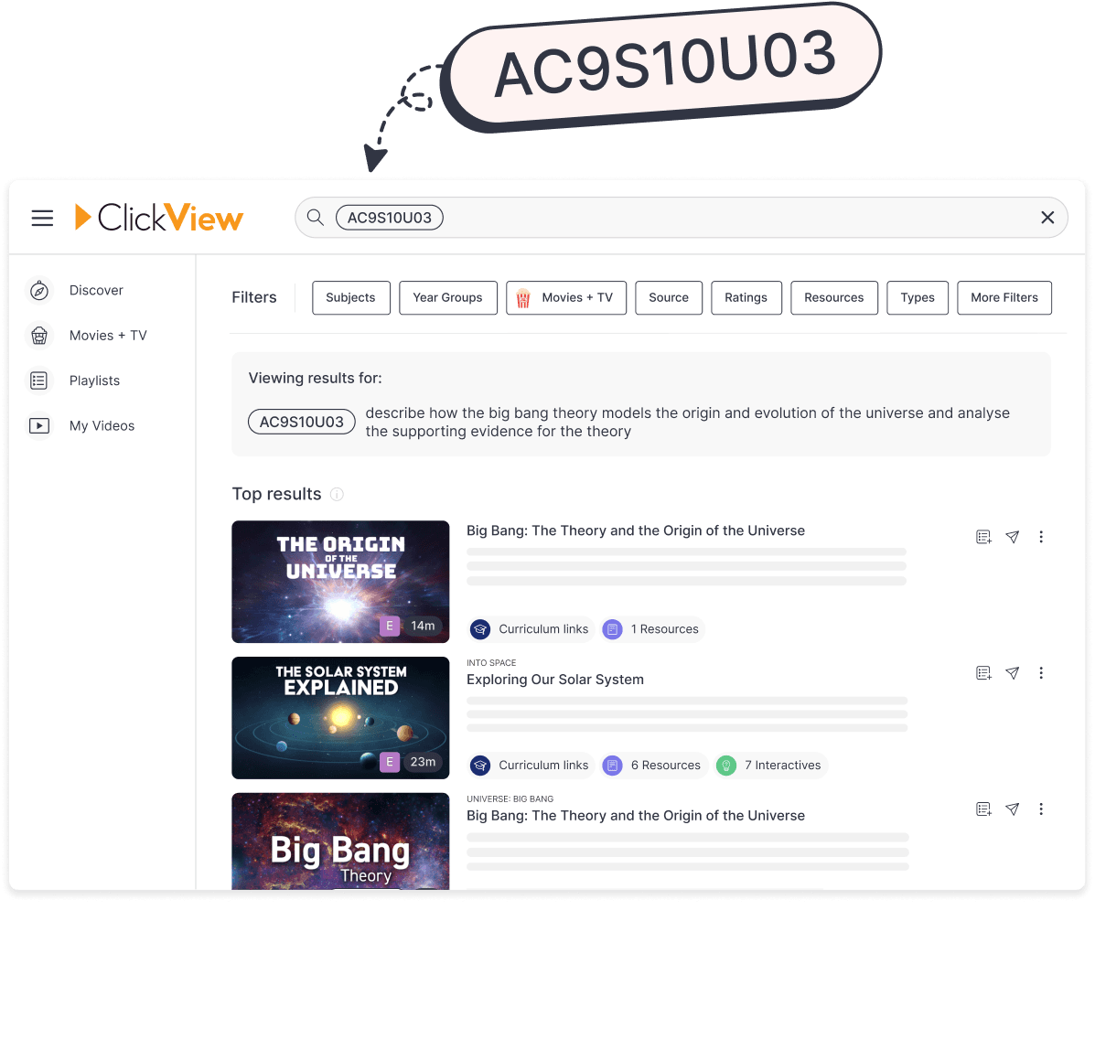 Search by curriculum code