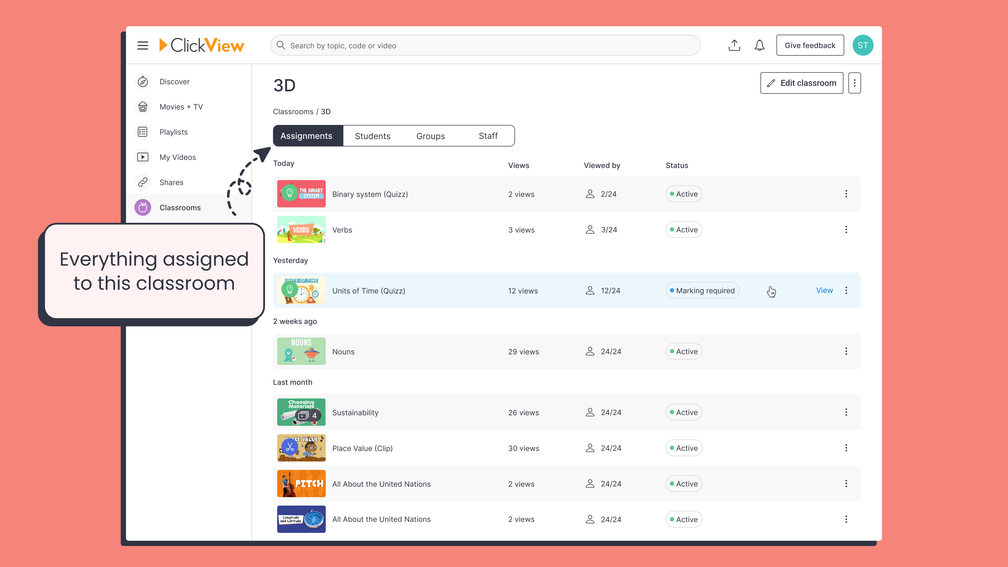 Shares and Classrooms - everything assigned