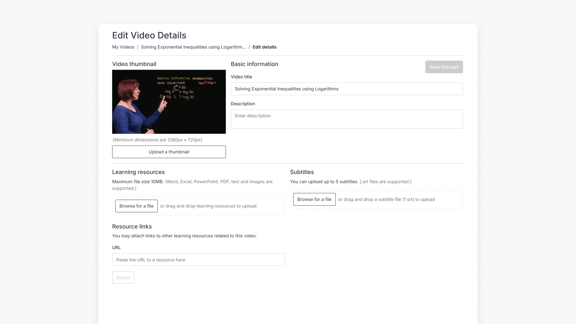 Edit Video Details window