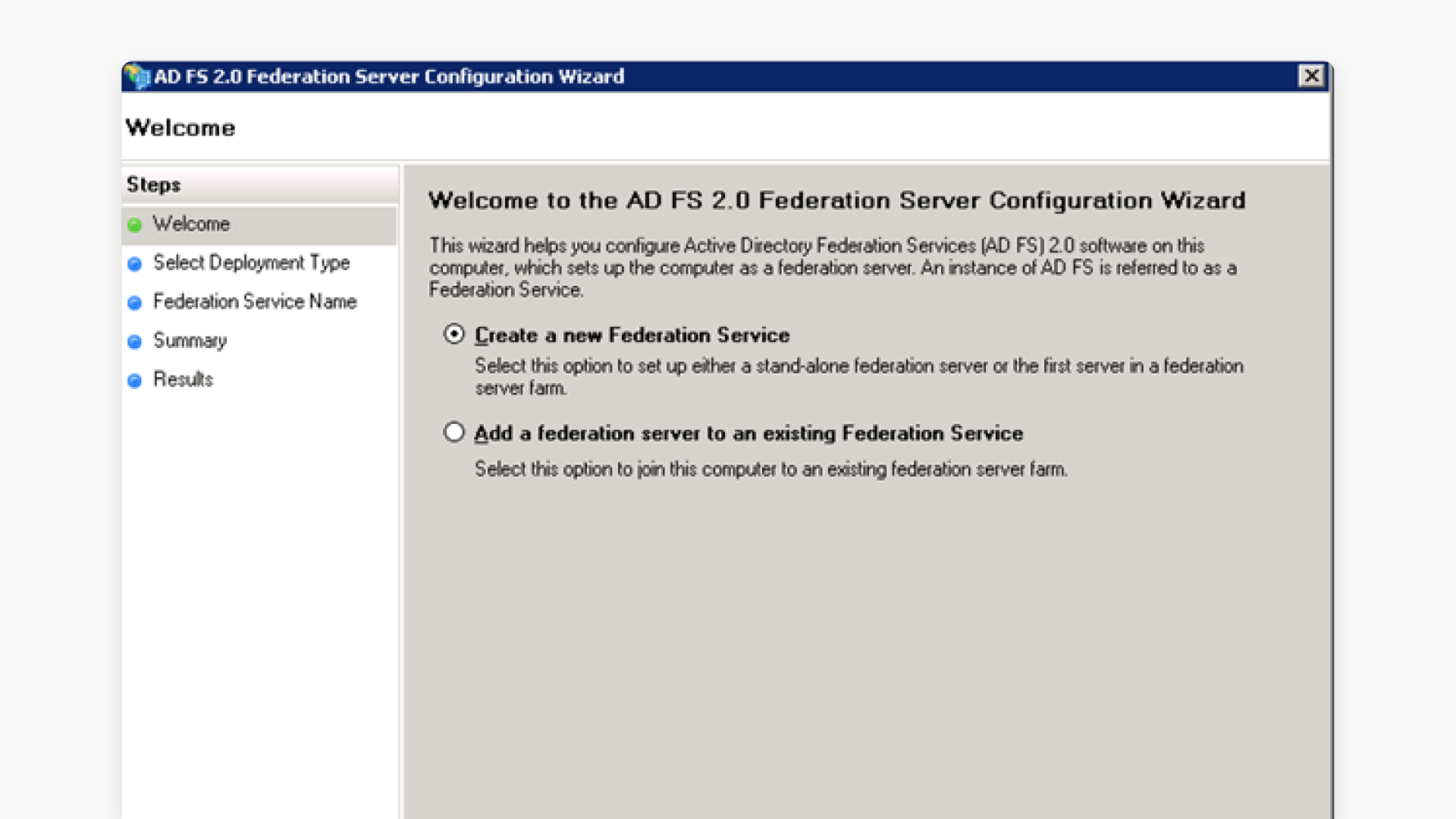 ADFS 2.0 welcome interface hero