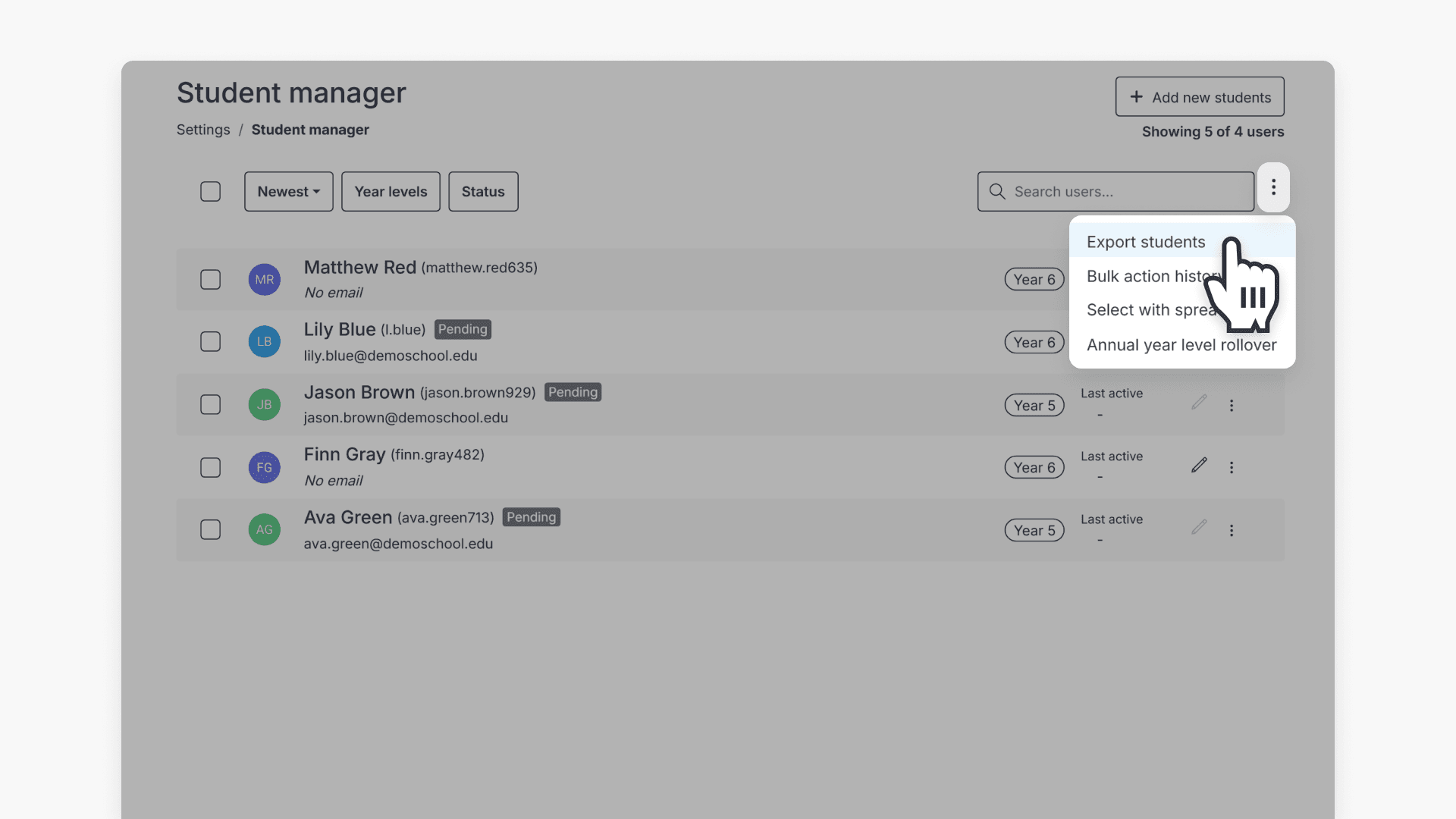 Pointer over export students