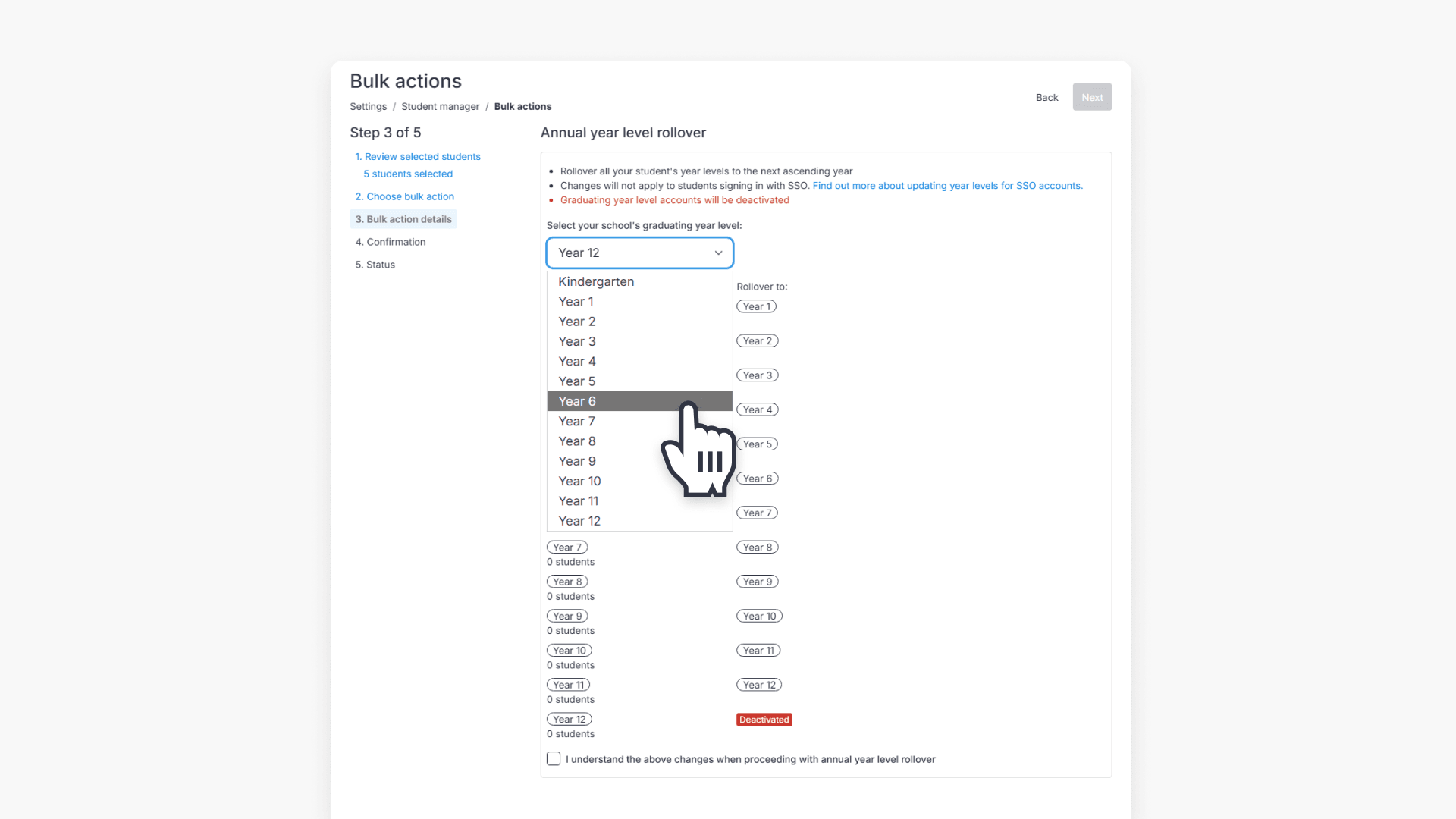 Pointer over graduation year