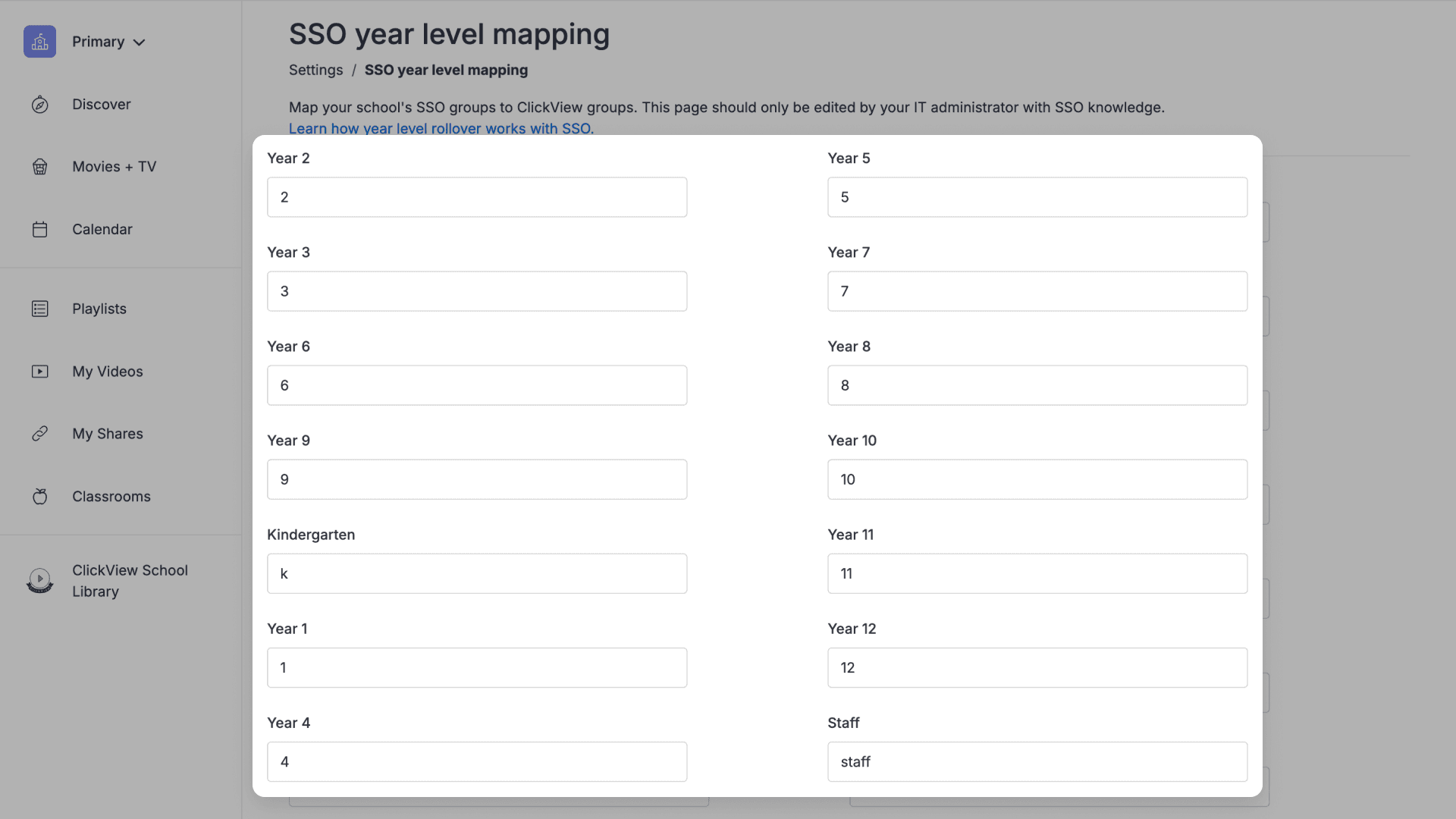 Year level filled in fields