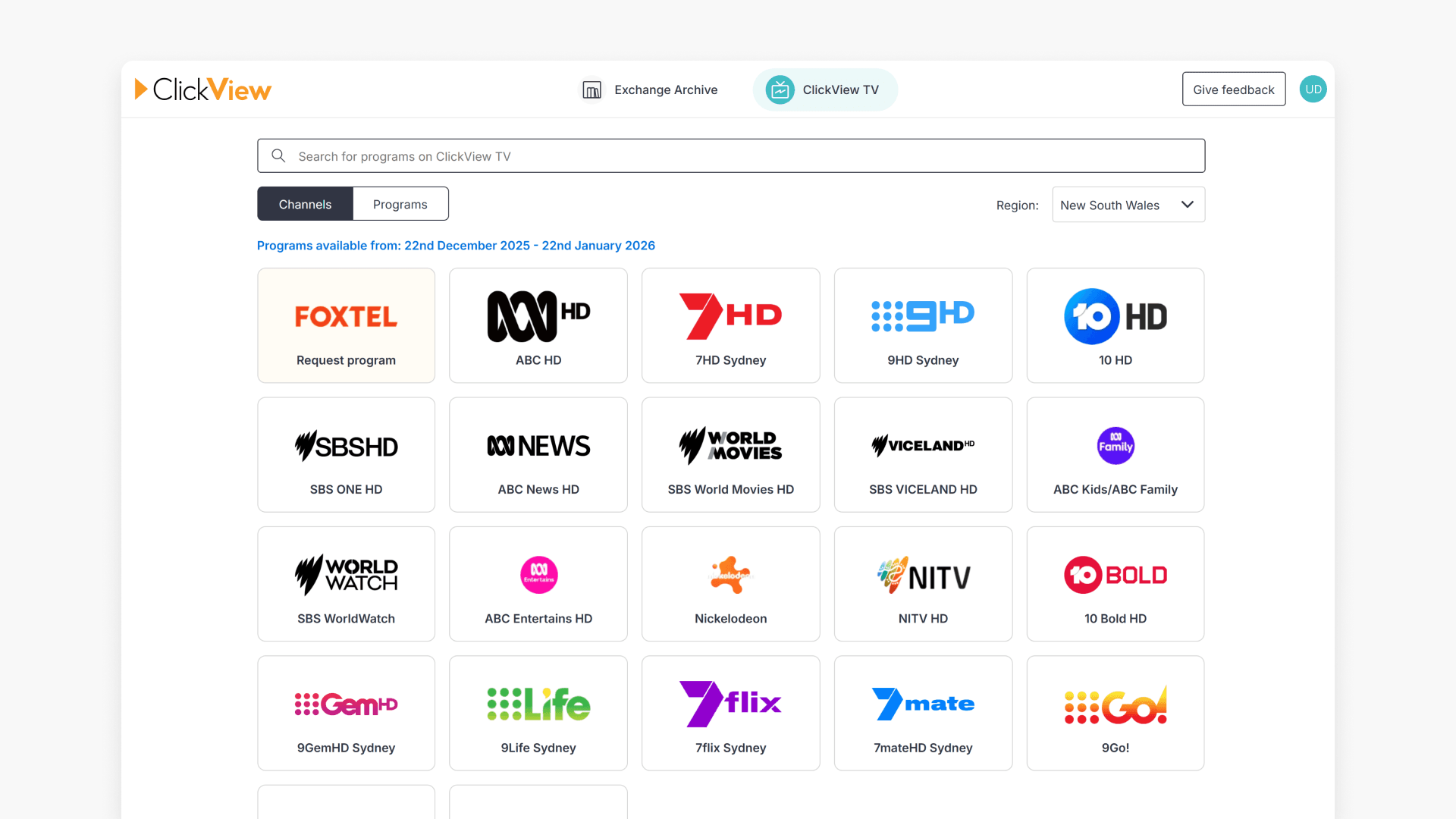 TV home page