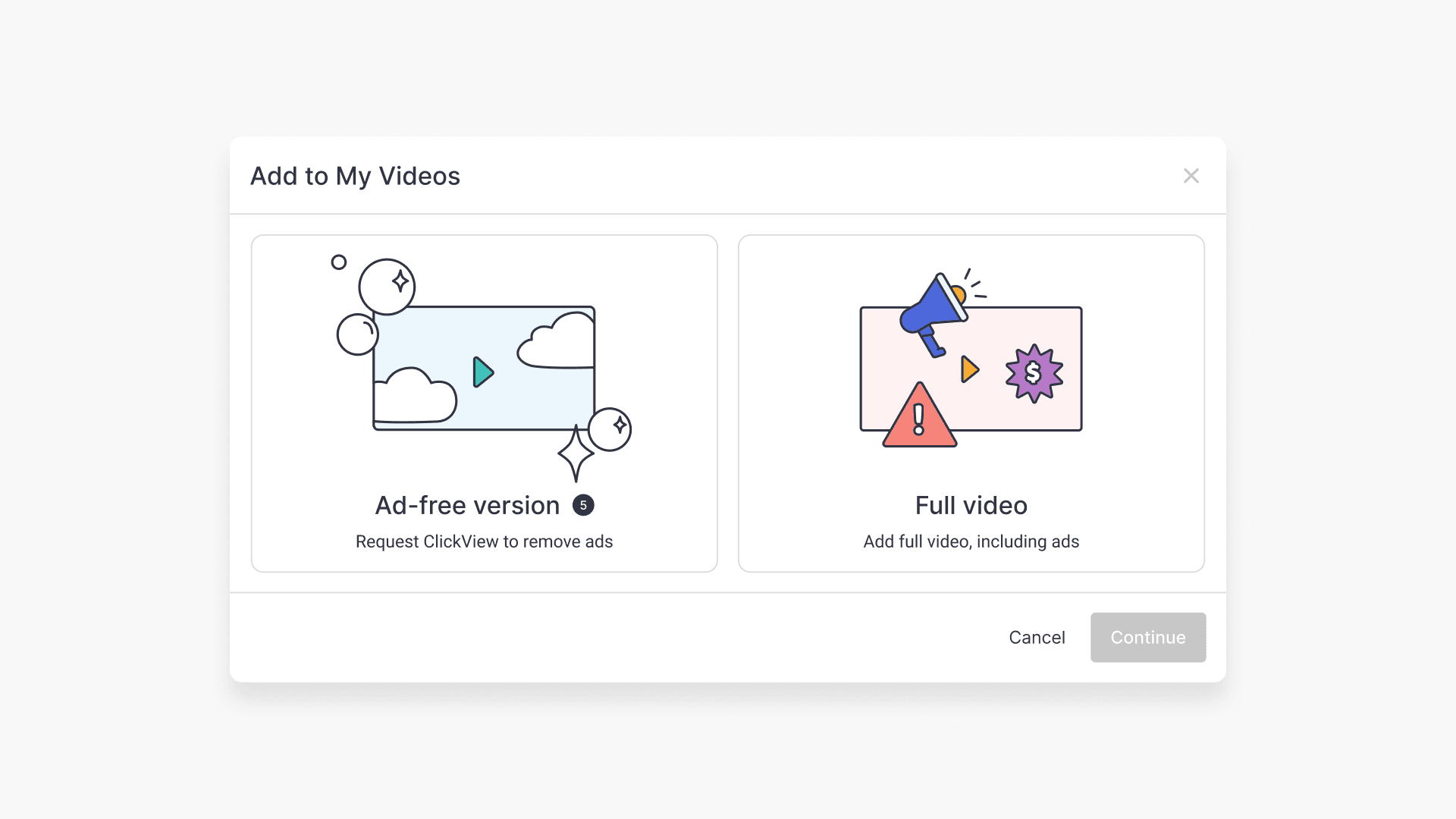 Two options when you request TV programs on ClickView TV