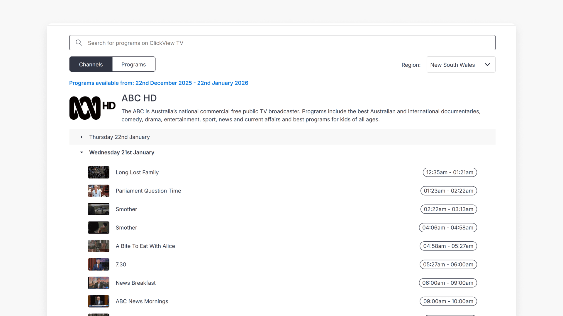 Select a day to expand and view all recordings