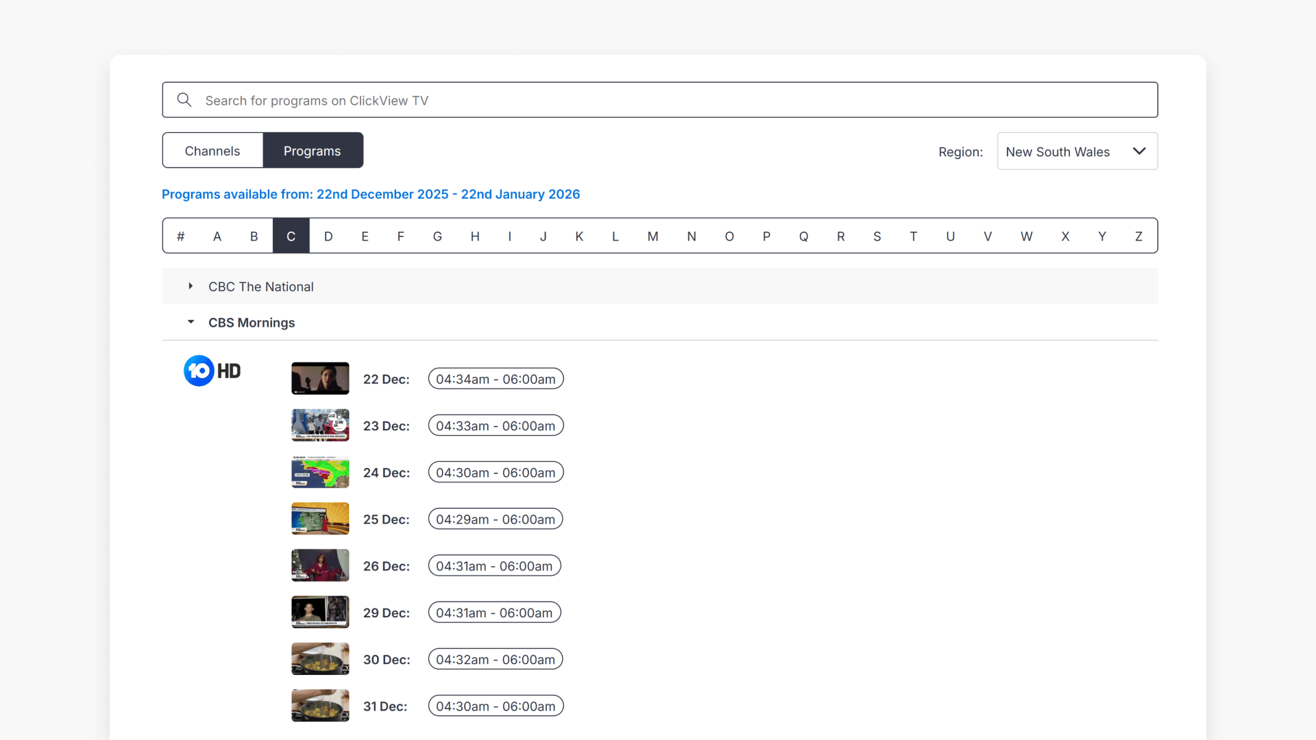Select a program to view recordings
