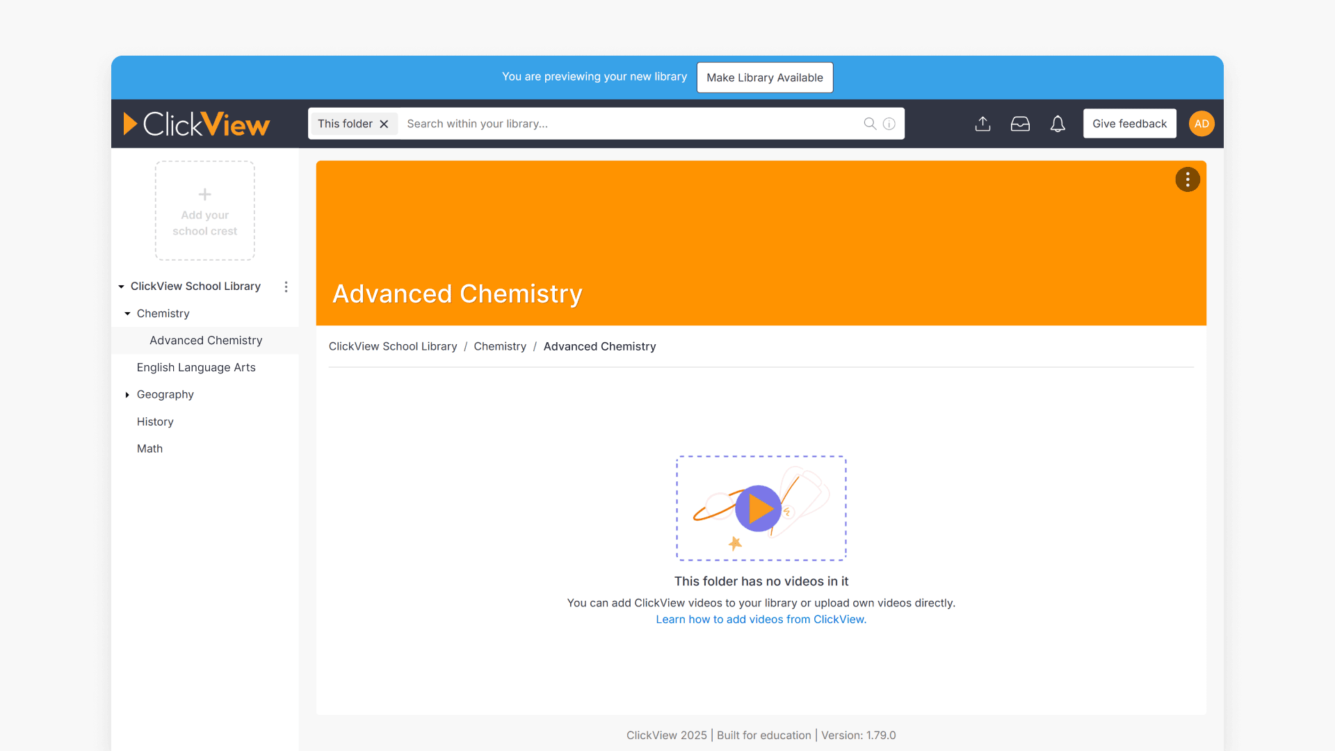 In ClickView Library Editor ensure all videos are moved out of the folder before removing a folder