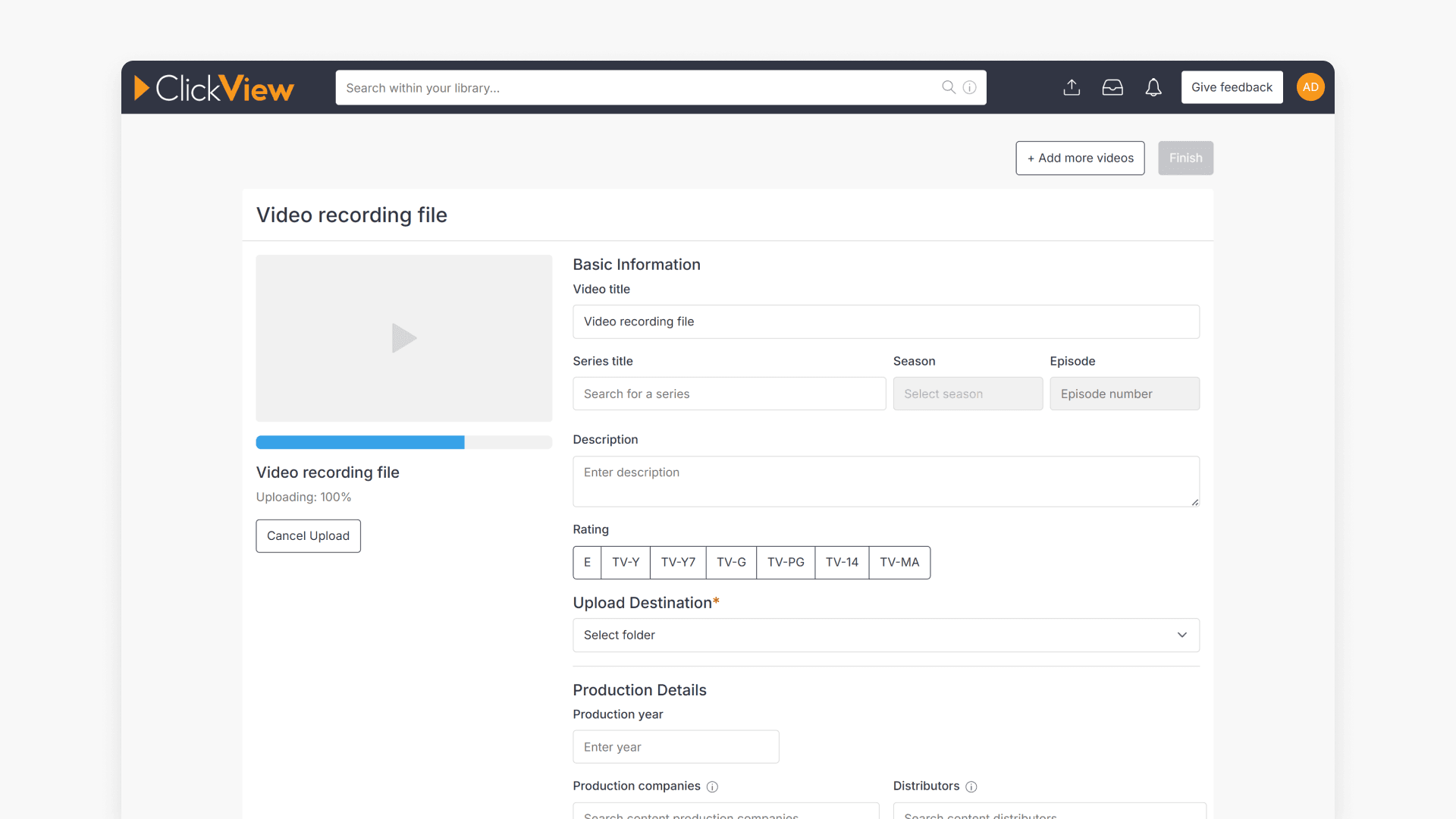 Video recording file page