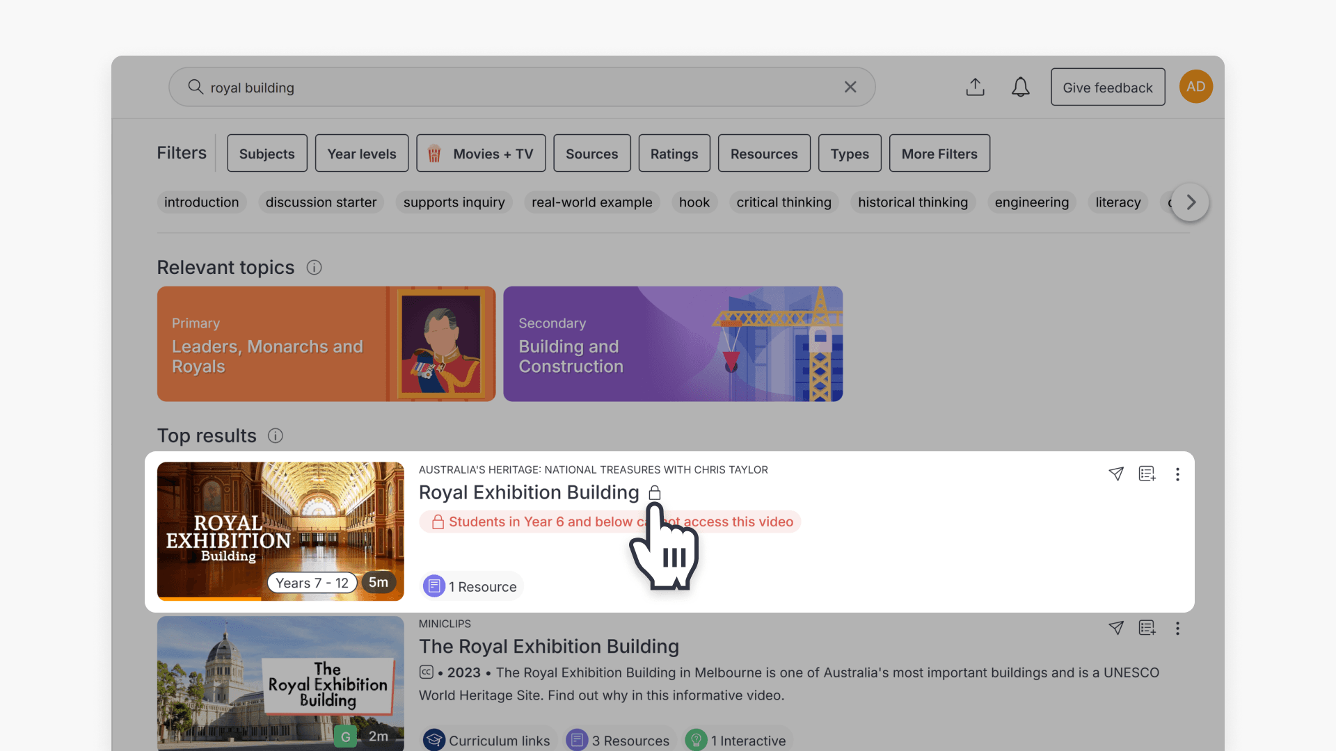 Restriction label on years that cannot access video