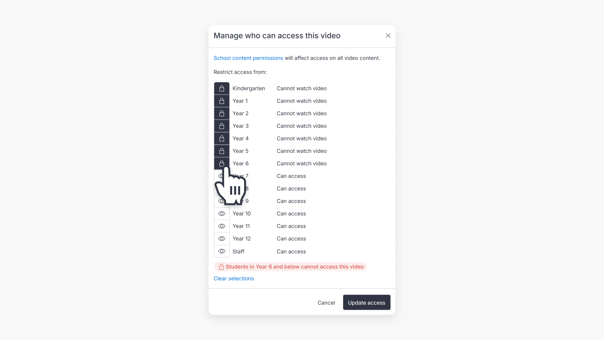 Select Years that can access videos Hero