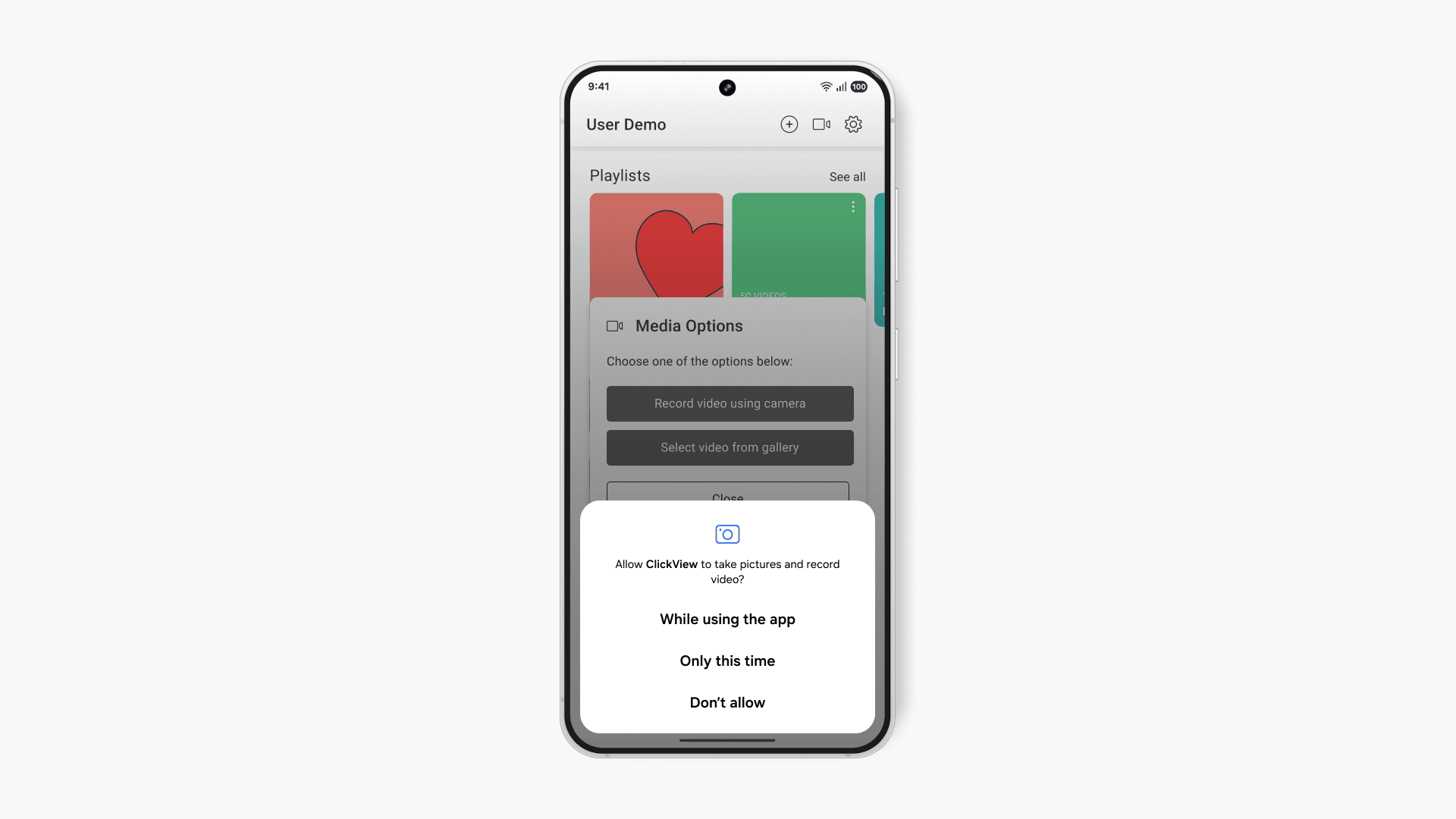 Allow clickview to take pictures and record notification