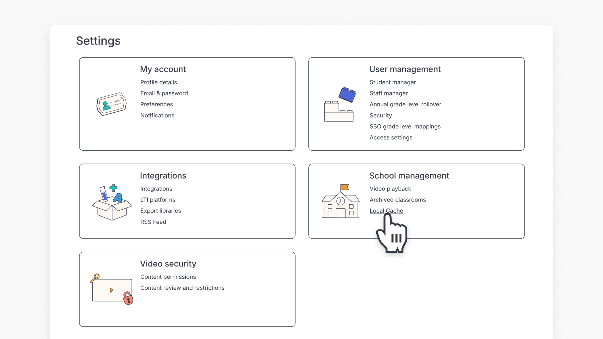 How to access the Local Cache settings in ClickView