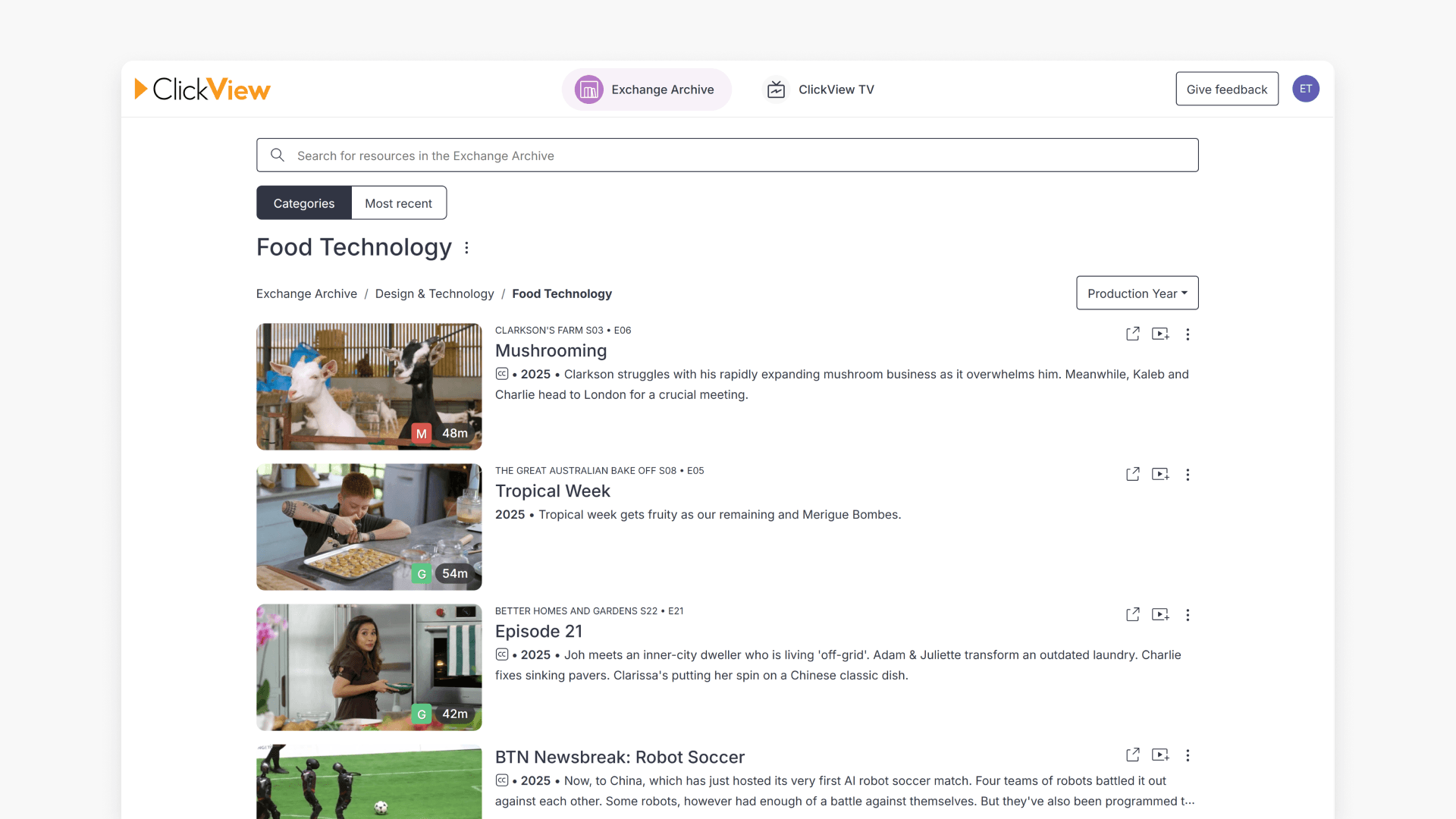 List of content within category