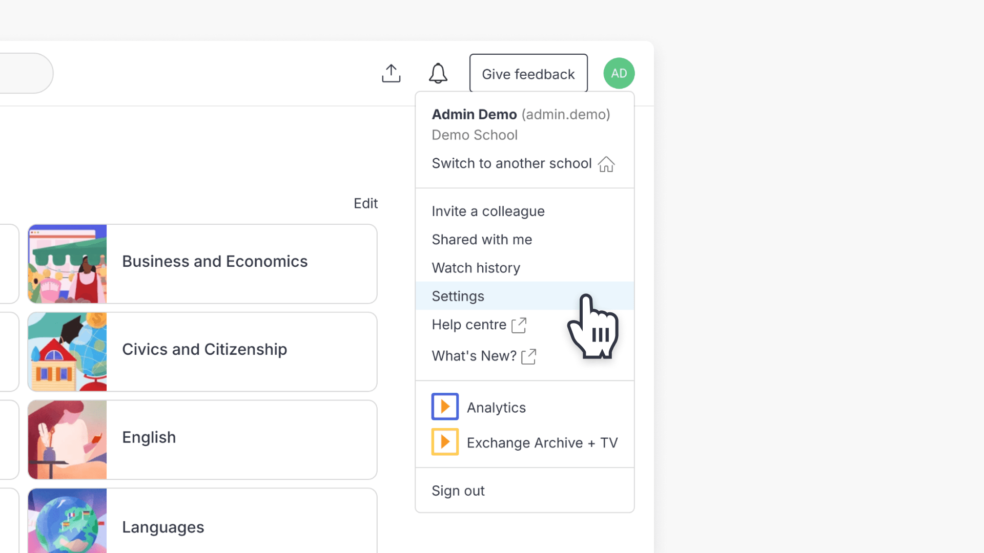 Dropdown menu settings