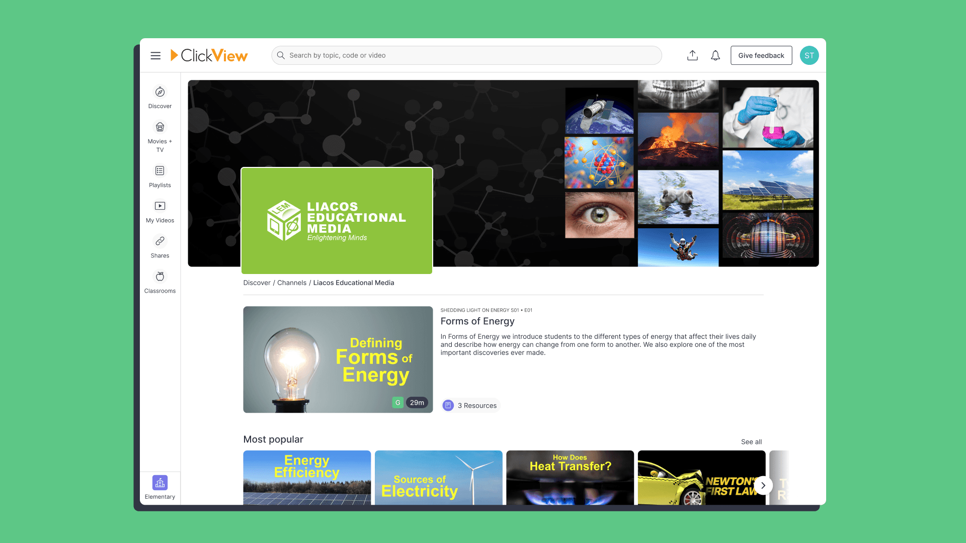 Liacos Educational Media Channel on ClickView