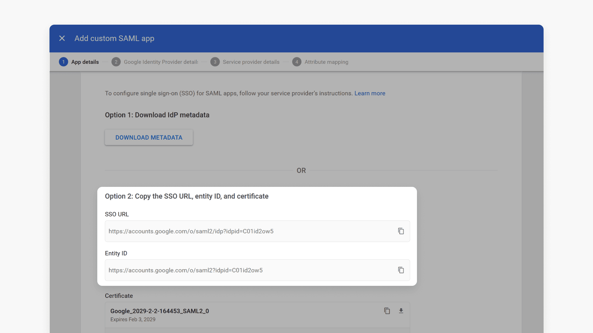 Copy SSO and Entry ID