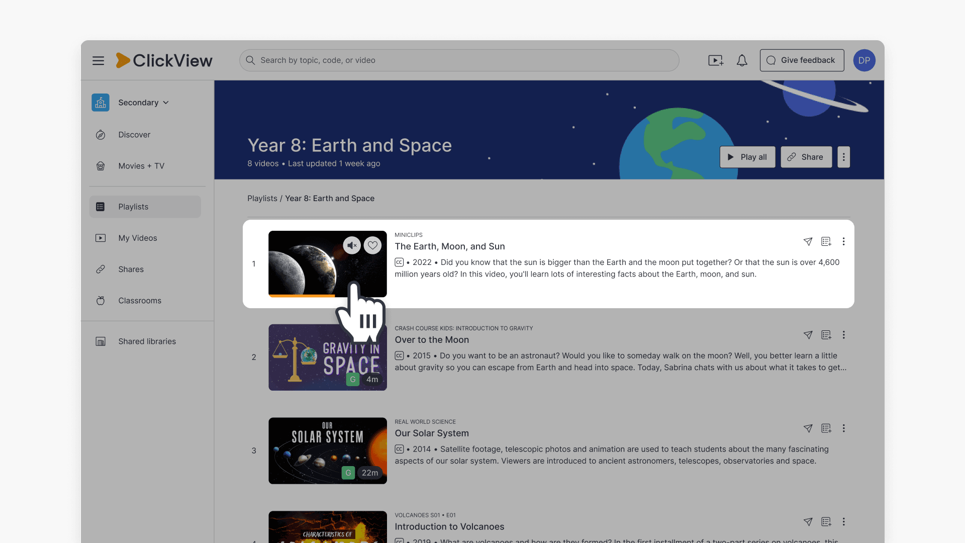 Hover preview in a Playlist