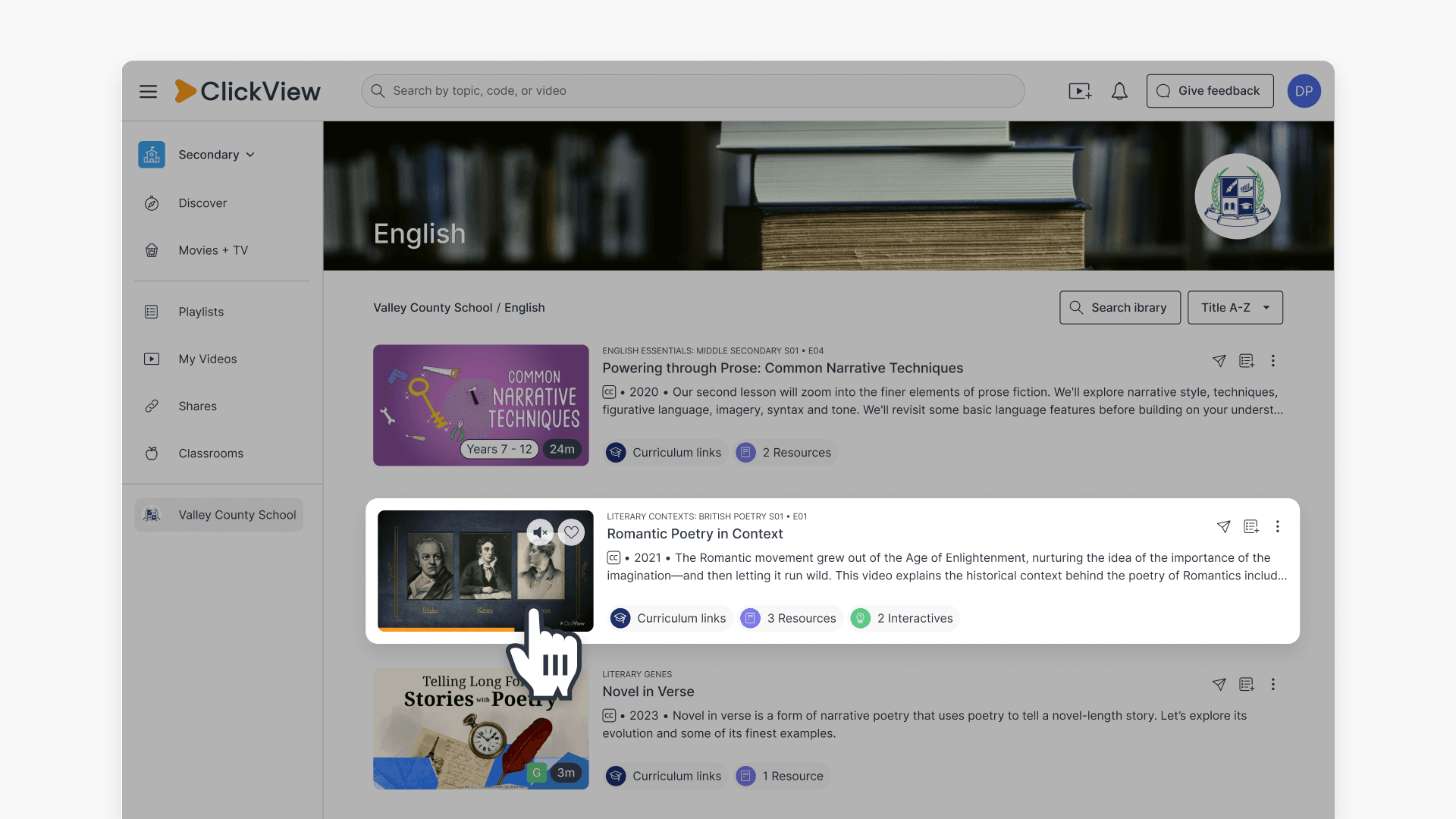 Hover preview in a Library