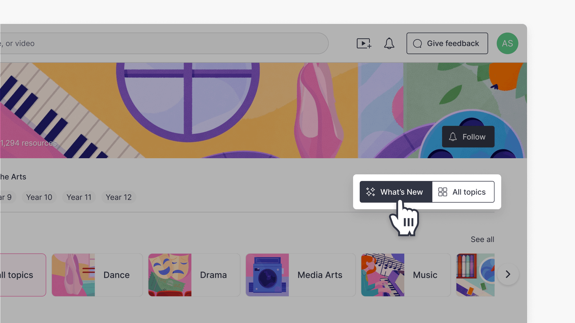 Finger pointing at whats new feature