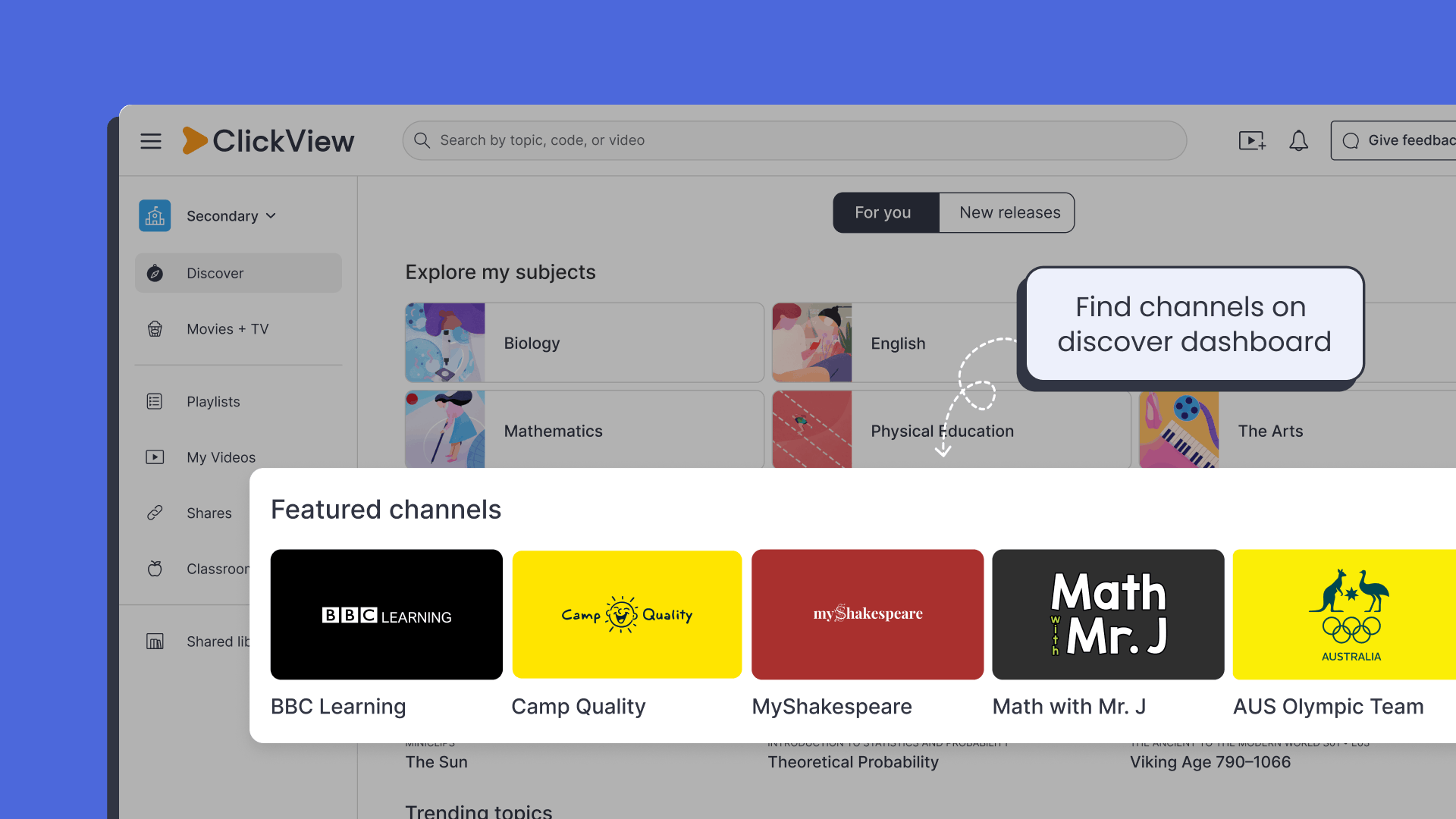Featured Channels dashboard