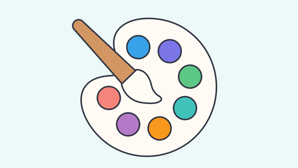 Color palette with paintbrush and colorful paint circles for art or creativity.