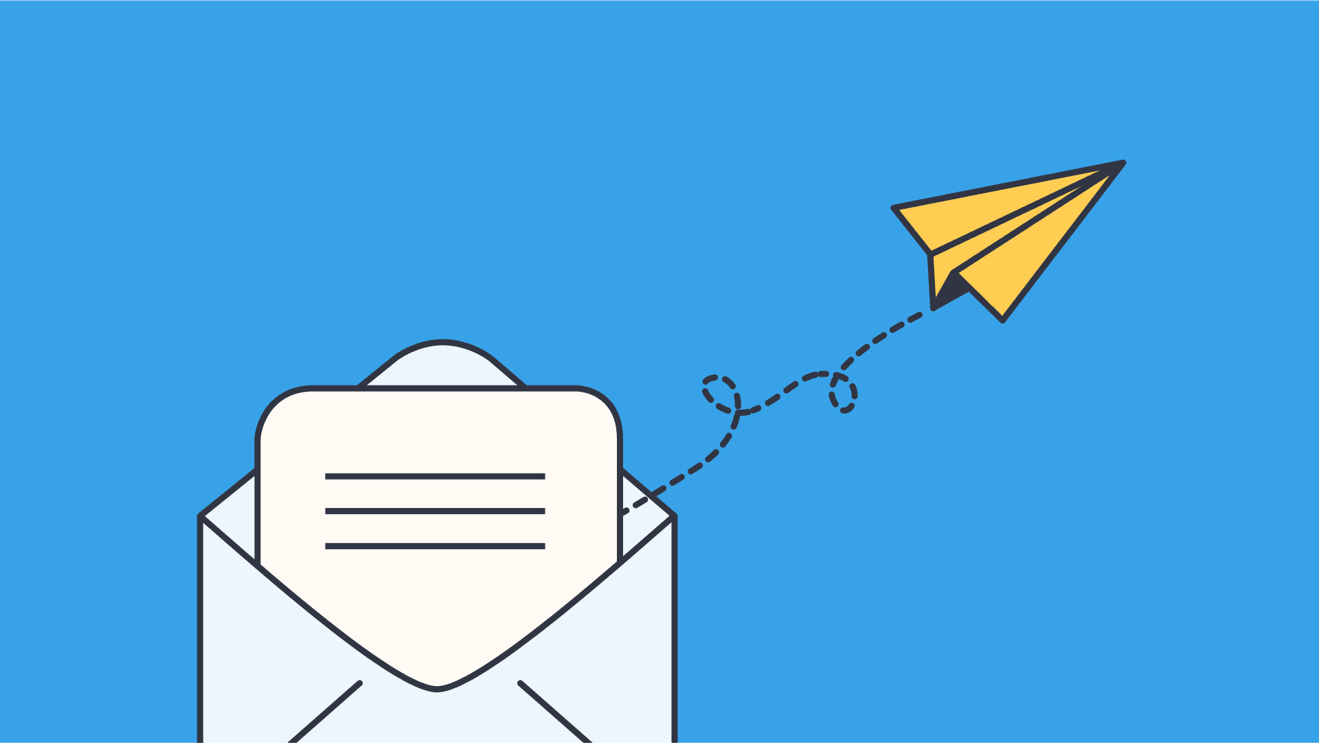 An envelope with a paper plane flying into the distance, symbolizing communication."