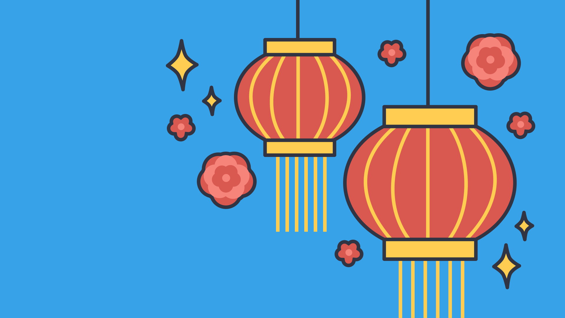 illustration of chinese lanterns in red on a blue background