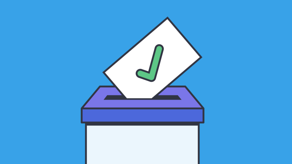 An illustration of a vote going into a ballot box.