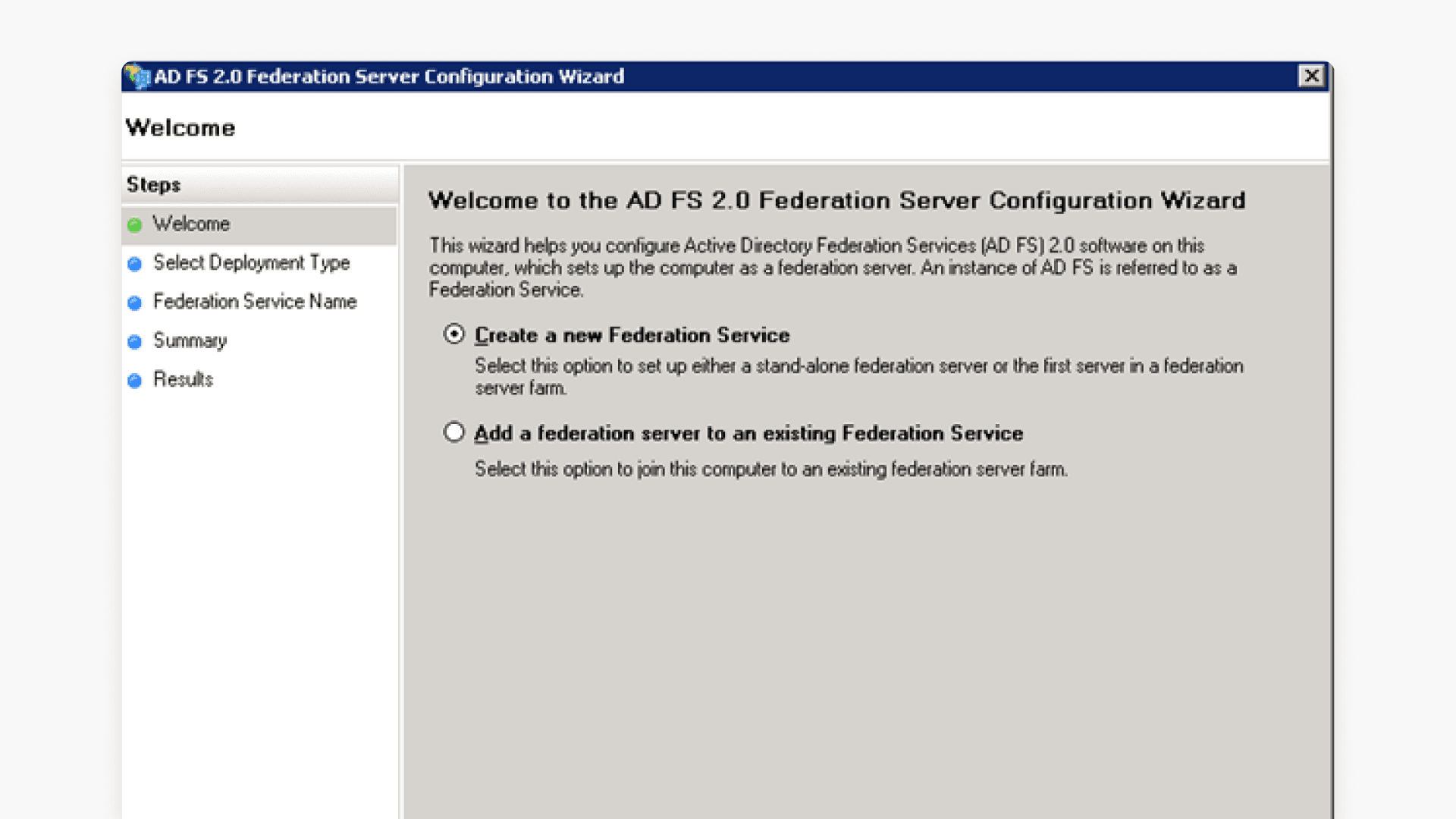 ADFS 2.0 welcome interface hero