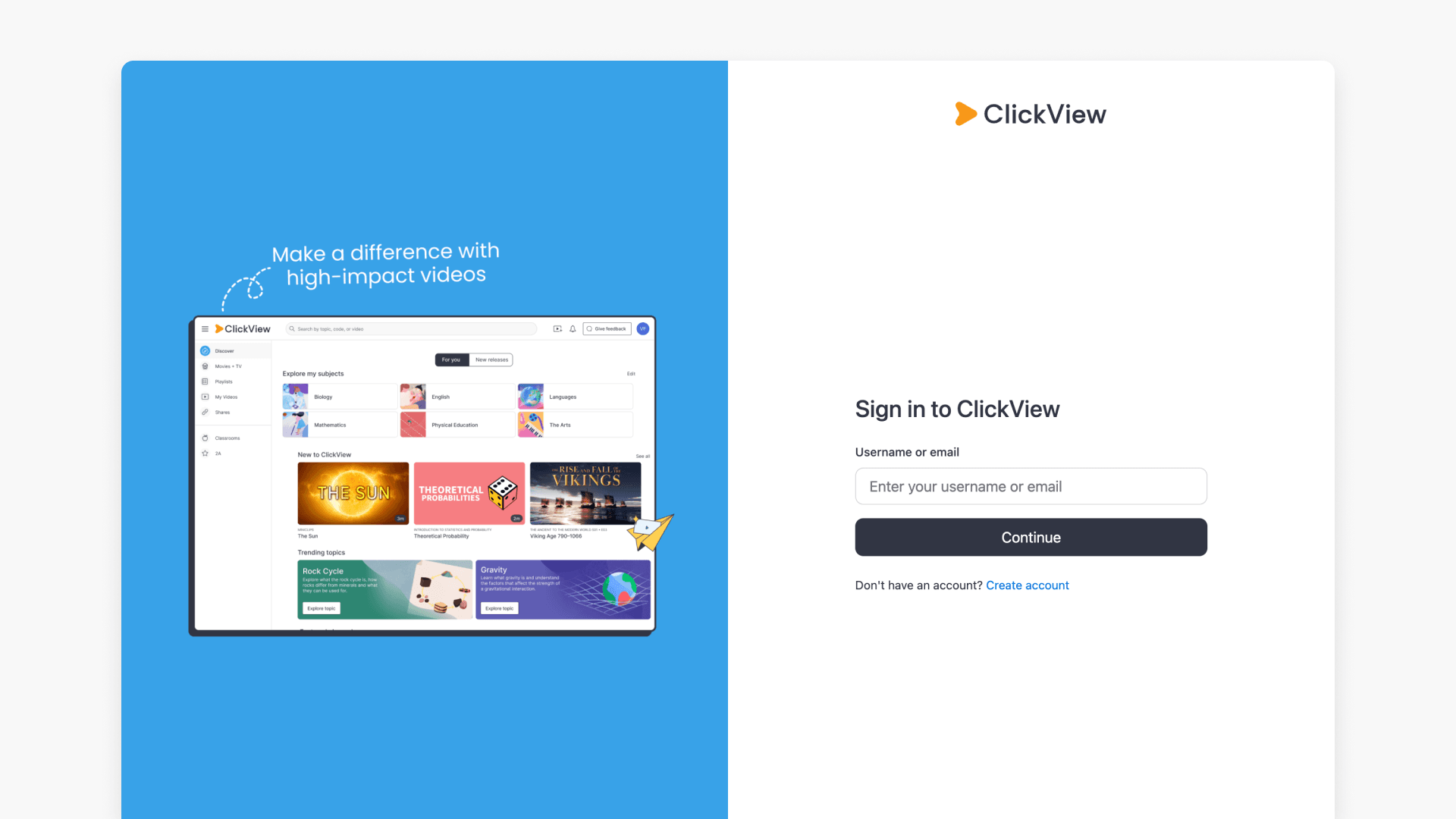 ClickView sign in page